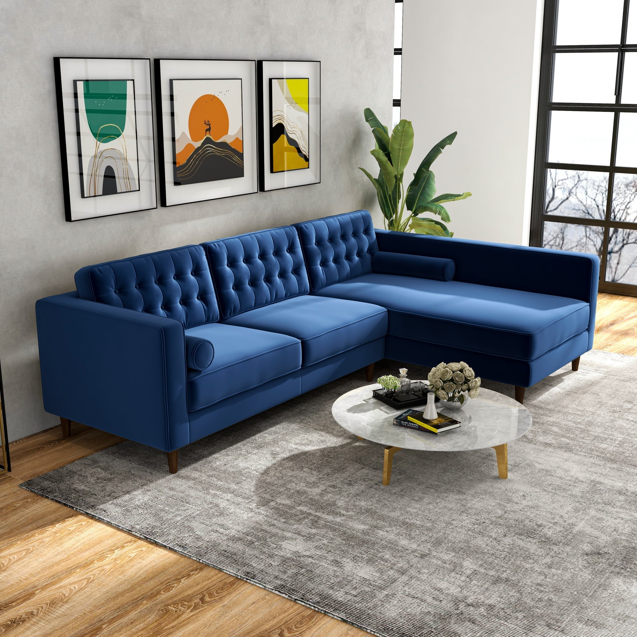 Olson Sectional Sofa Midnight Blue Right Chaise