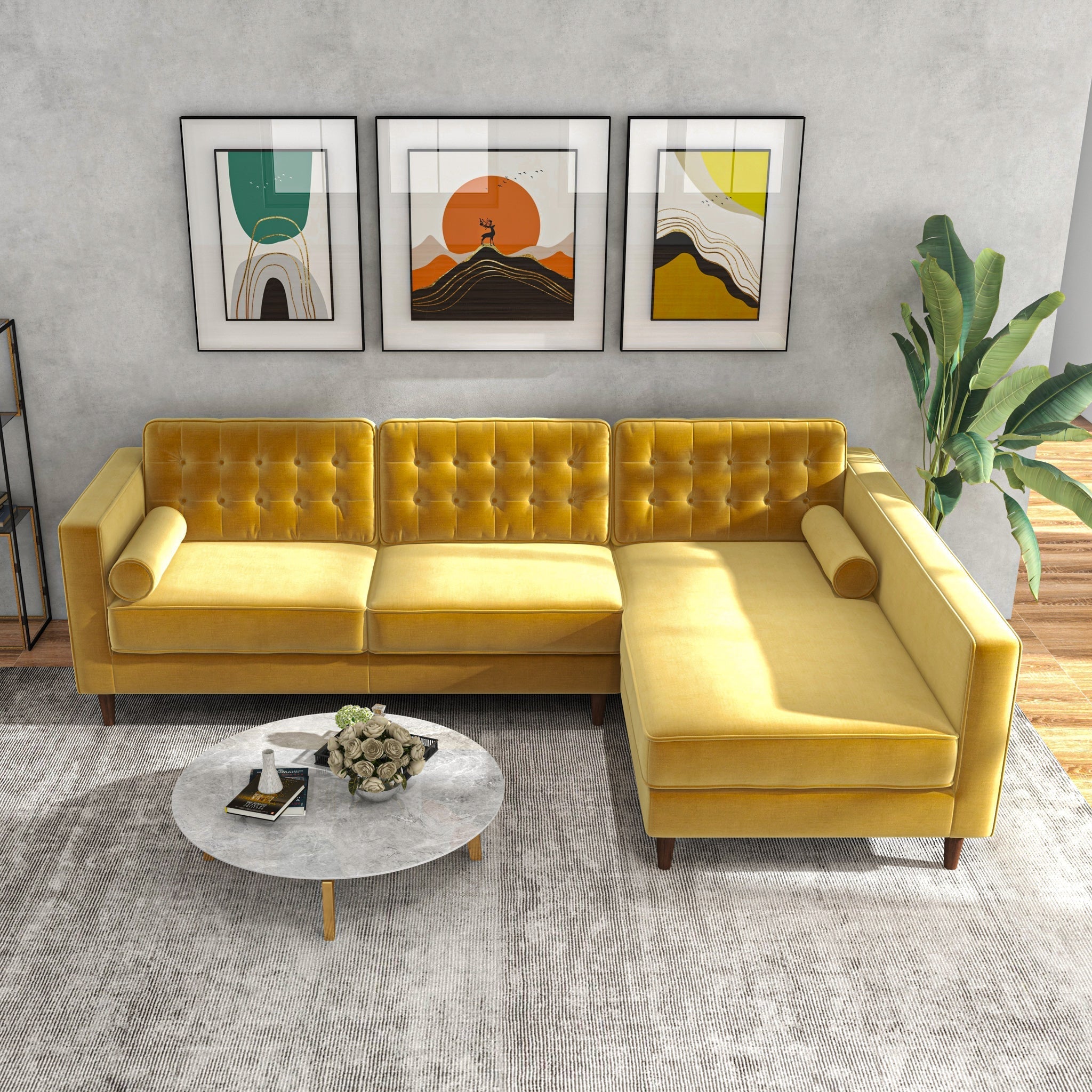 Olson Sectional Sofa Gold Velvet Right Chaise