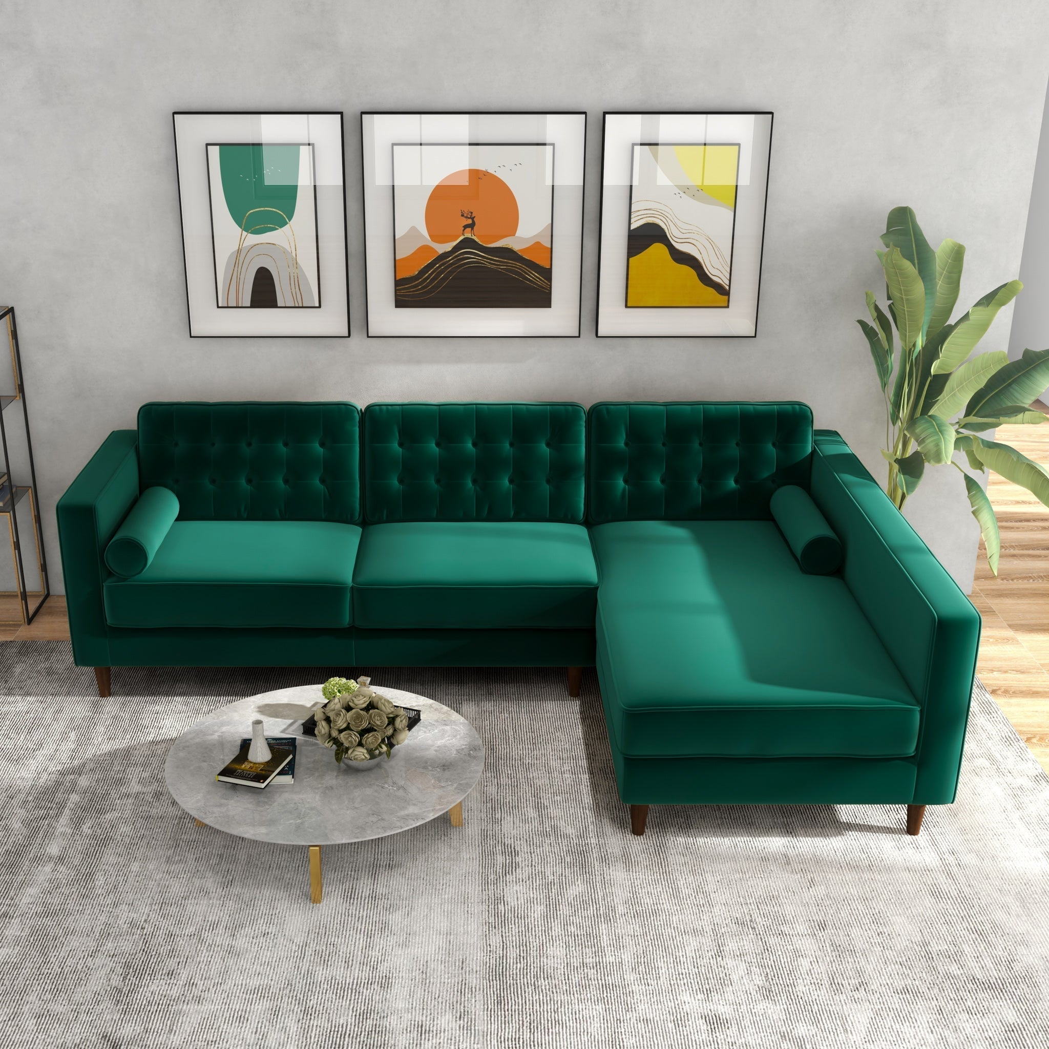 Olson Sectional Sofa Green Right Chaise