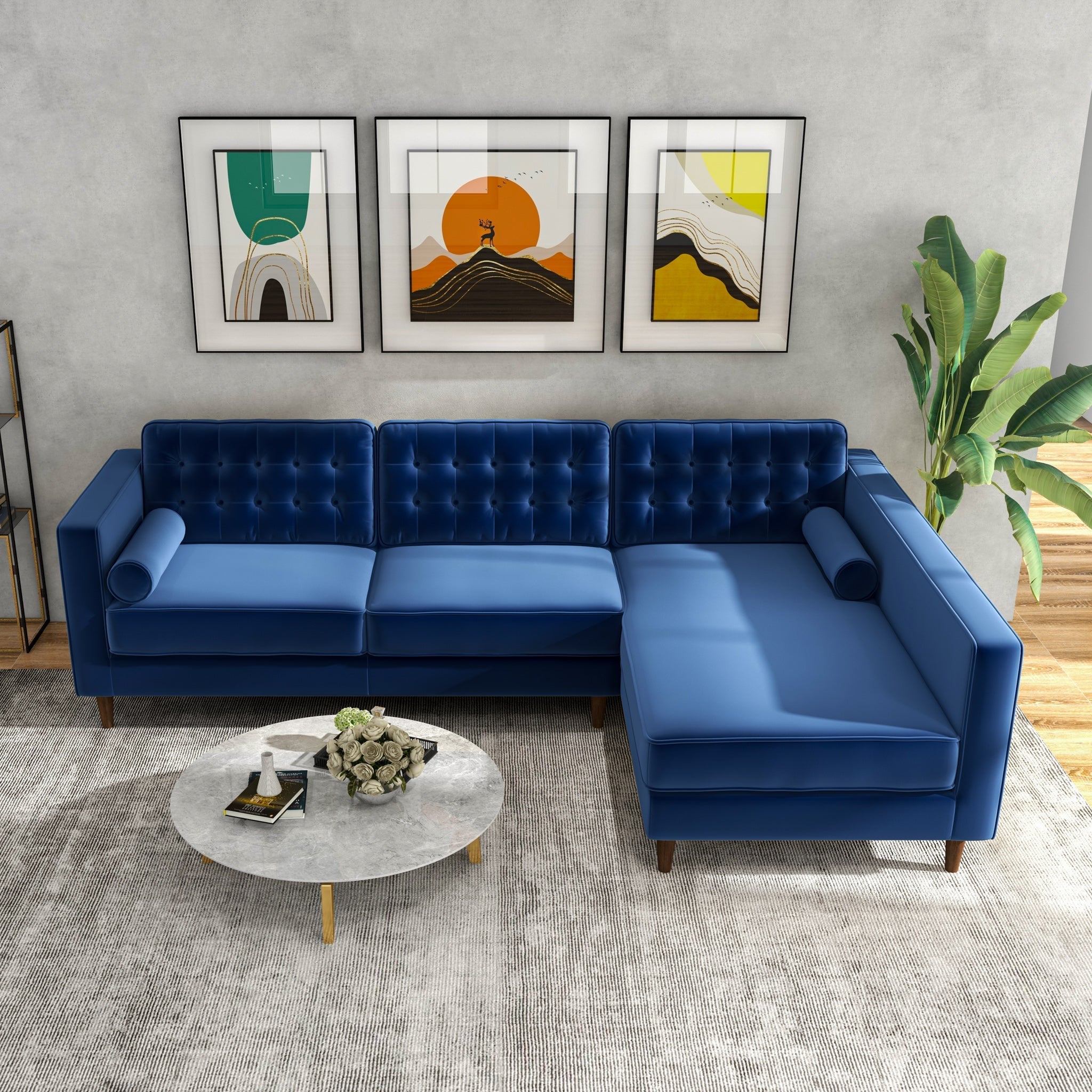 Olson Sectional Sofa Midnight Blue Right Chaise