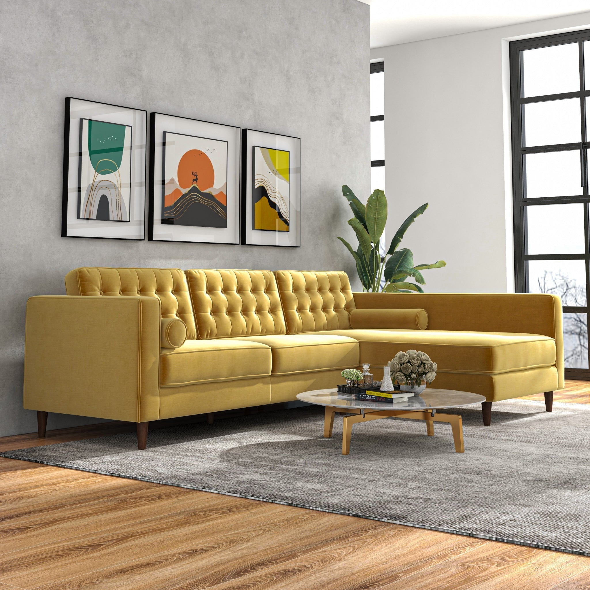 Olson Sectional Sofa Gold Velvet Right Chaise