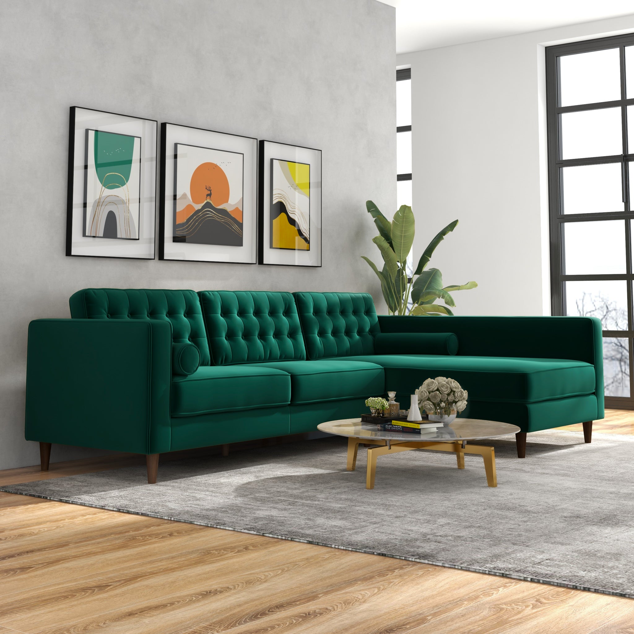 Olson Sectional Sofa Green Right Chaise