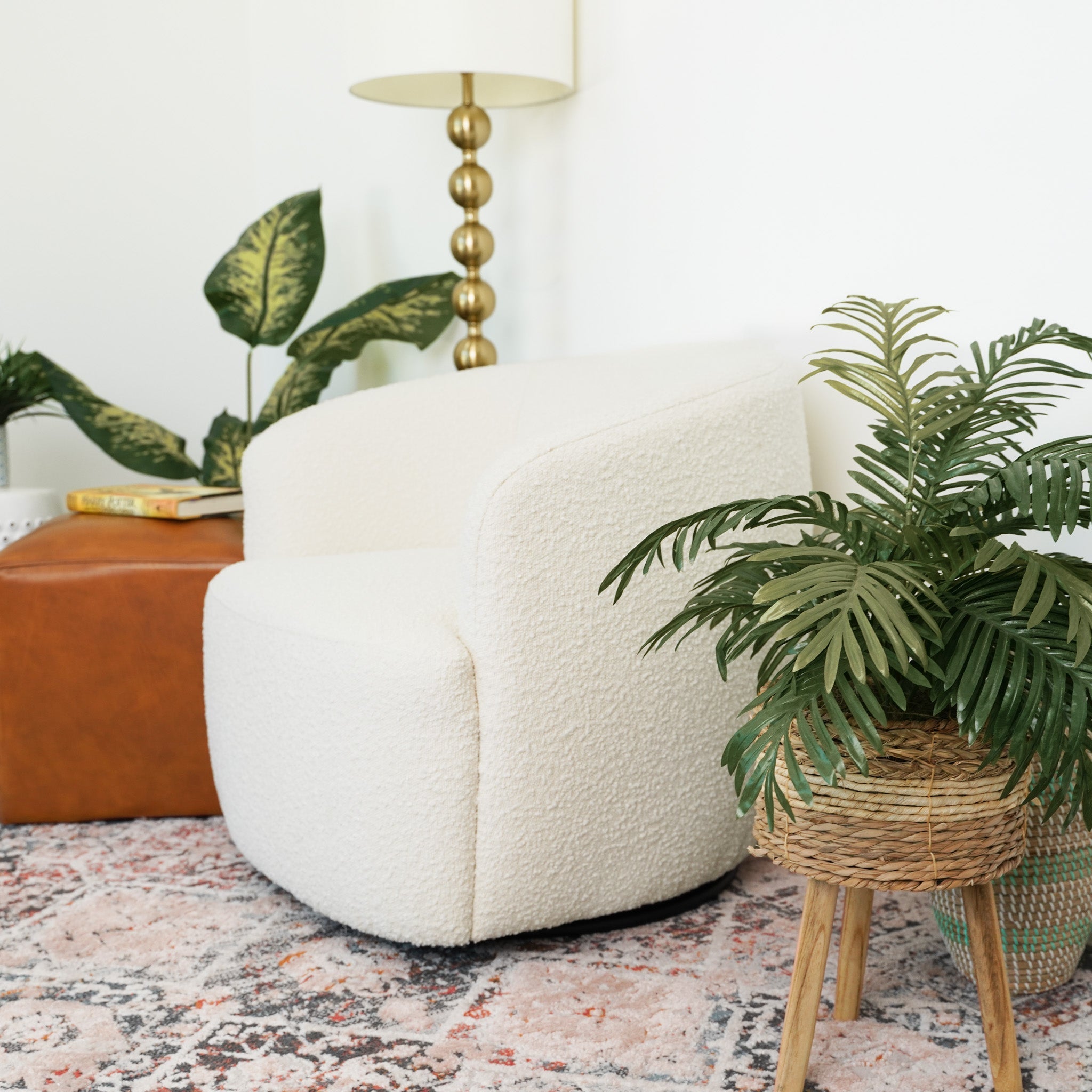 Rivet Swivel Chair White Boucle