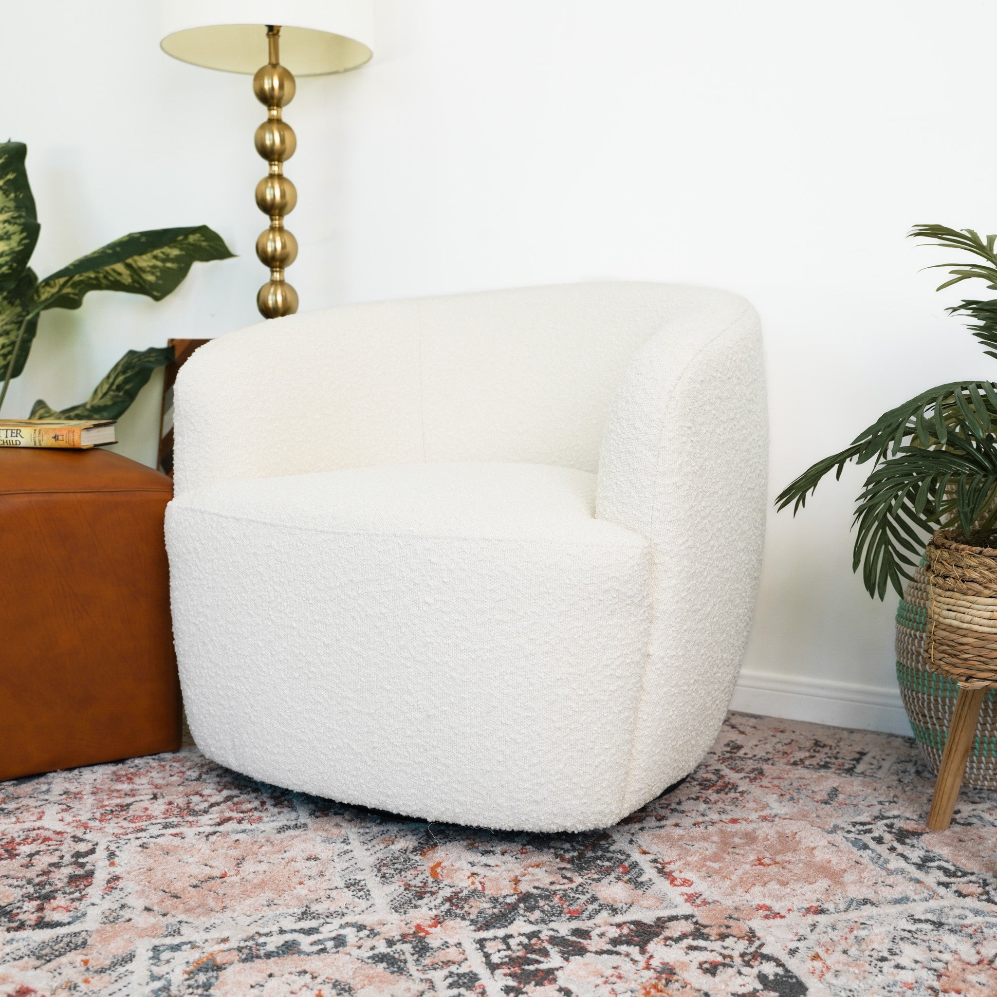 Rivet Swivel Chair White Boucle