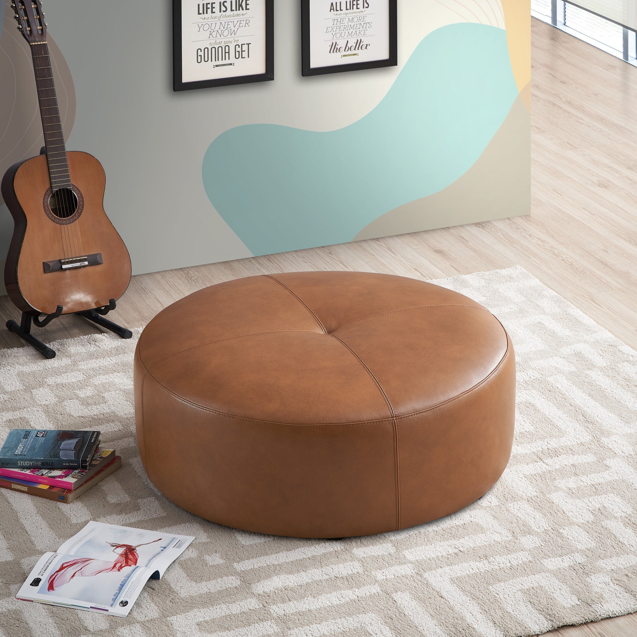 Rochelle Ottoman Tan Leather