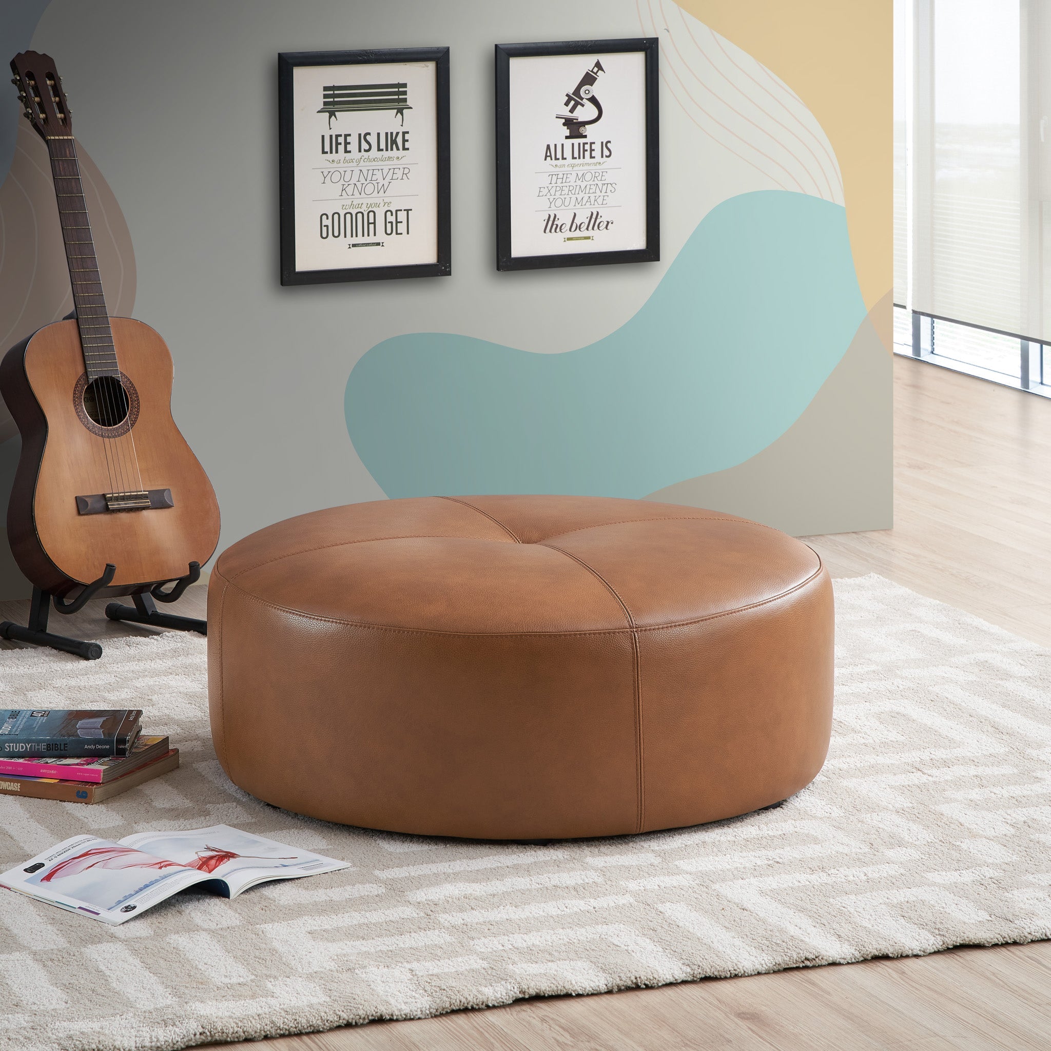 Rochelle Ottoman Tan Leather