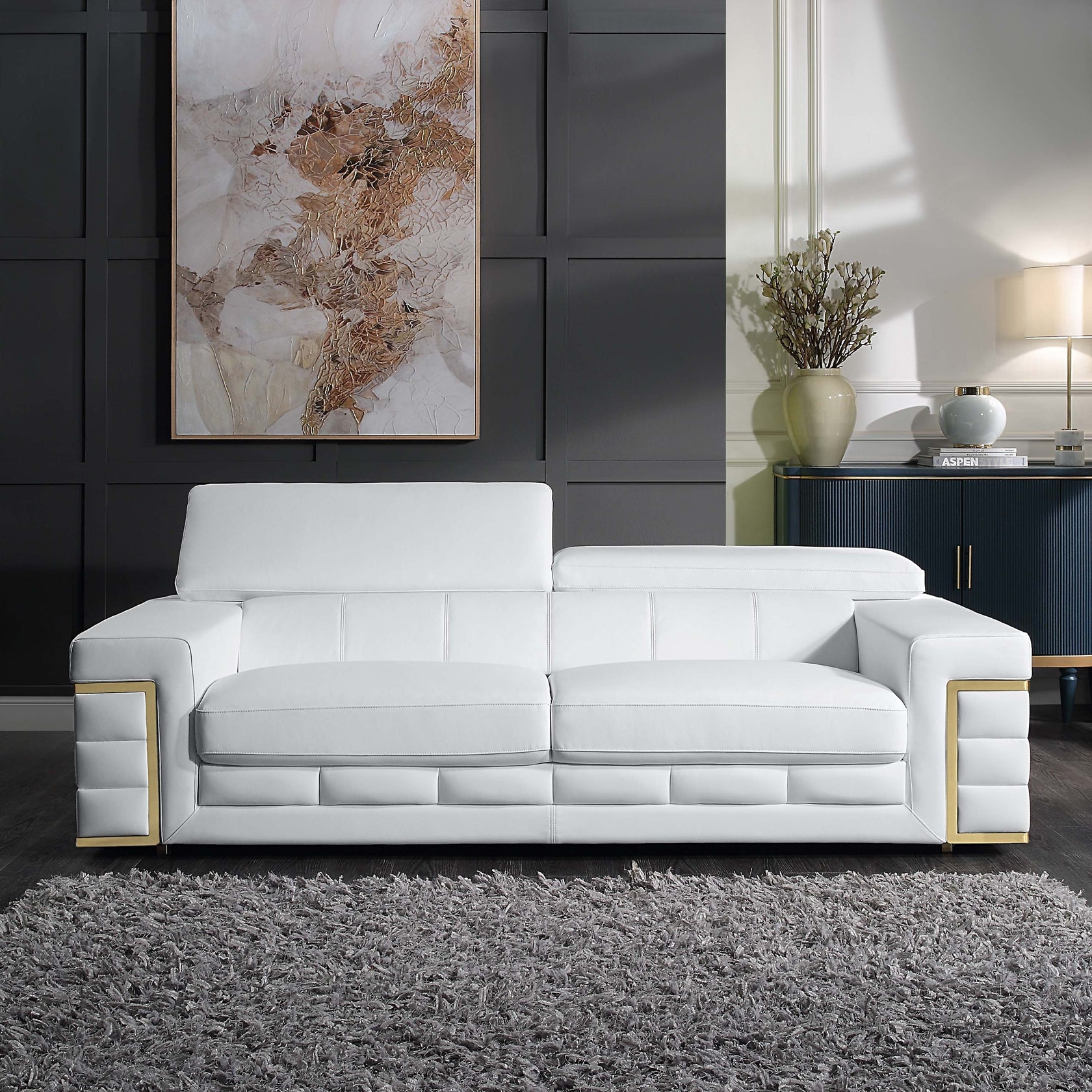 Corrigan Genuine Leather Sofa White