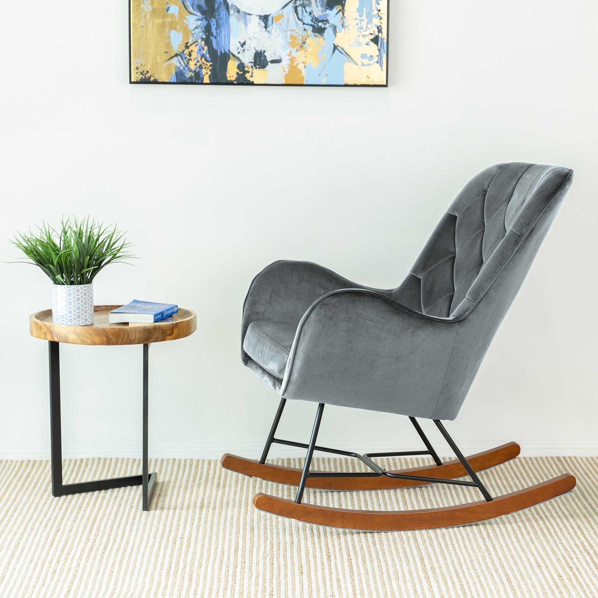 Sahara Gray Velvet Fabric Rocking Chair