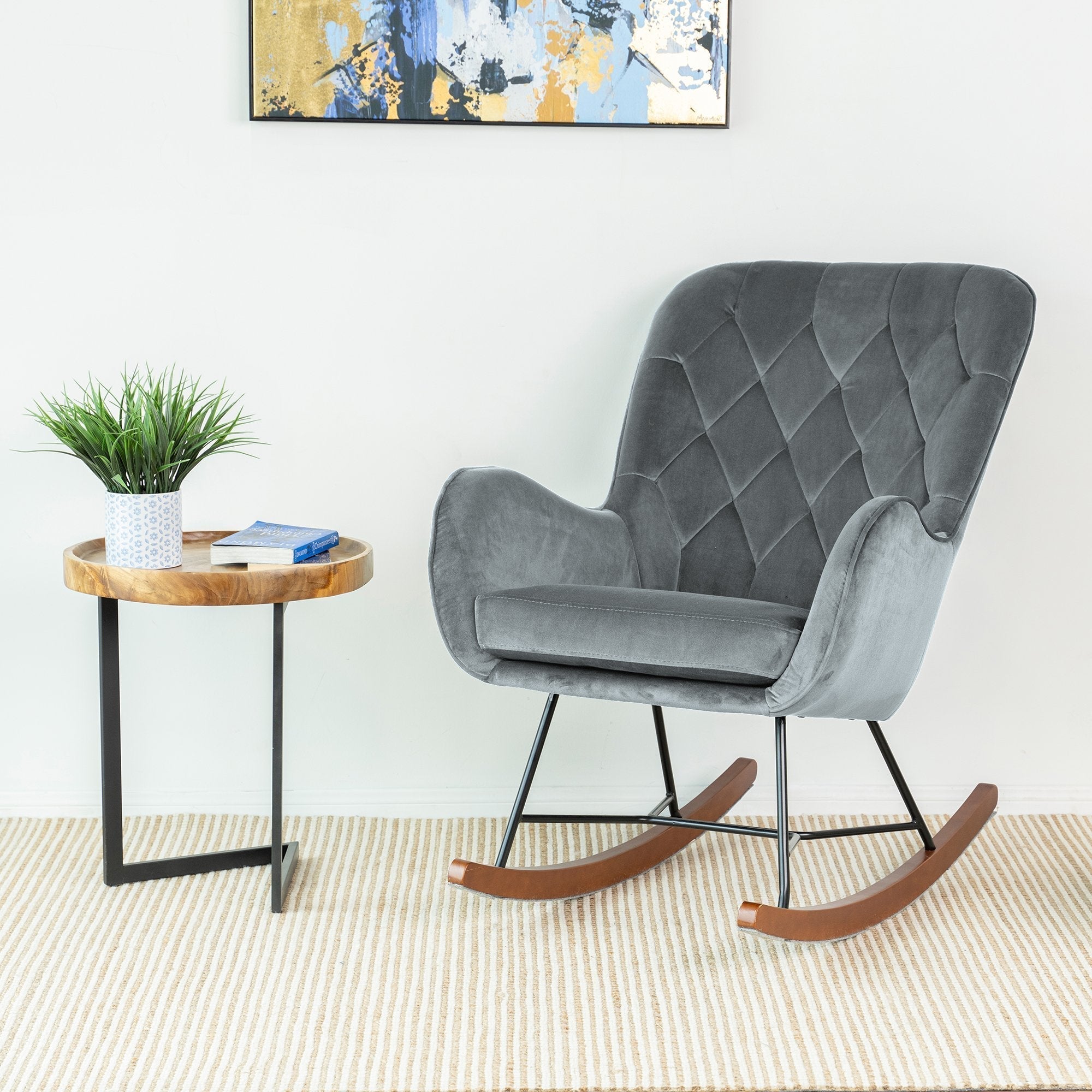 Sahara Gray Velvet Fabric Rocking Chair