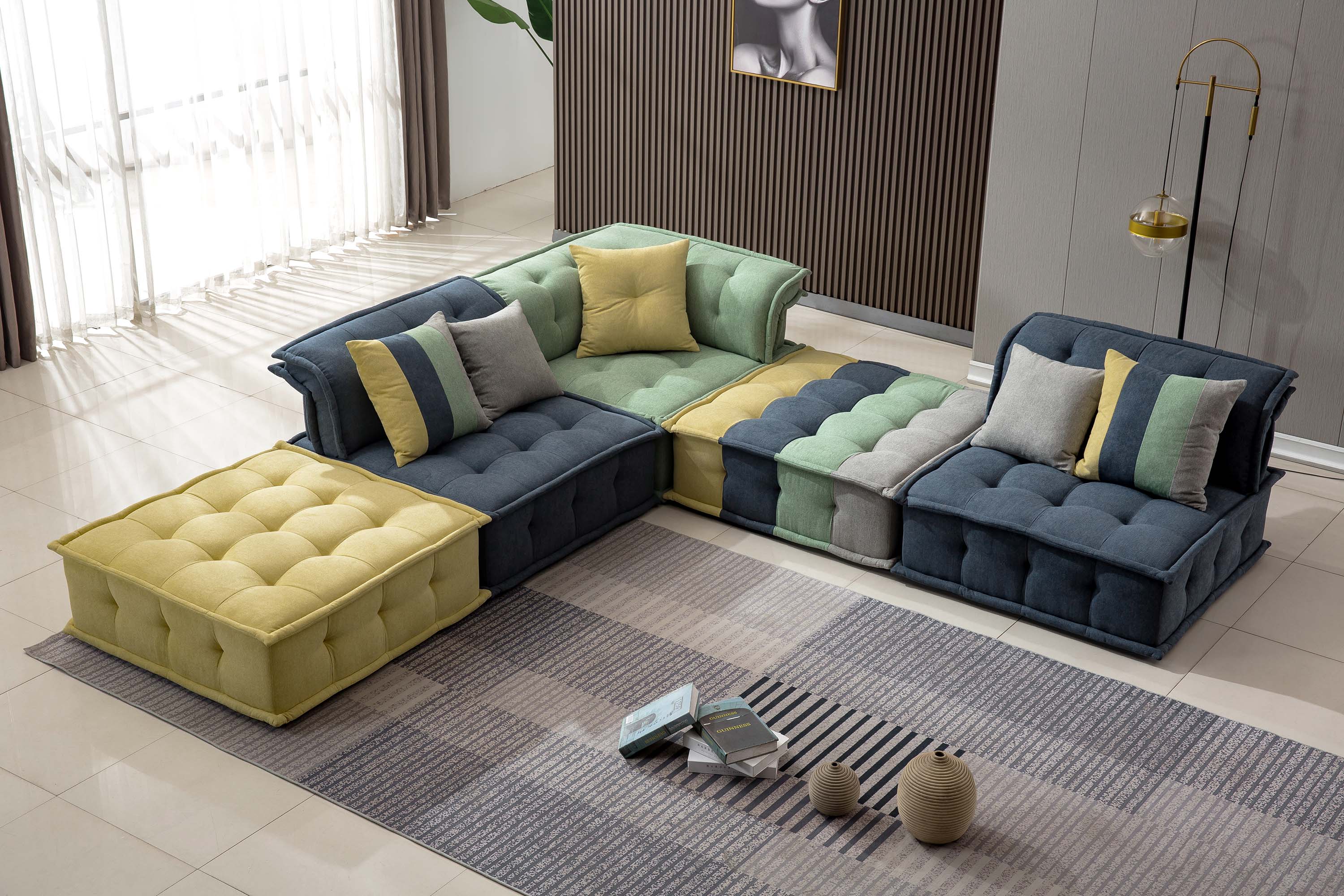Mordehay Velvet Sectional with Ottoman