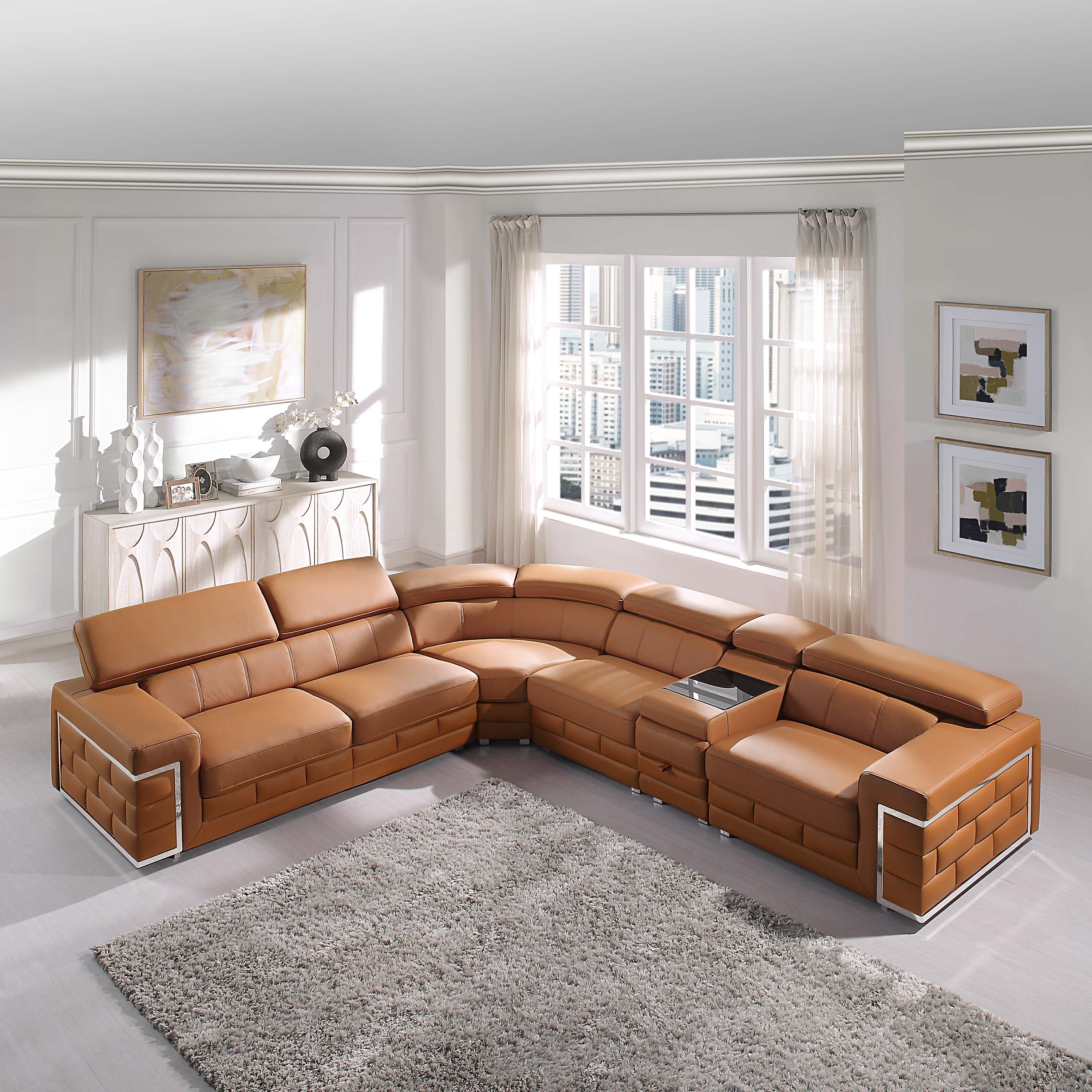 Charlton Genuine Leather Sectional Tan