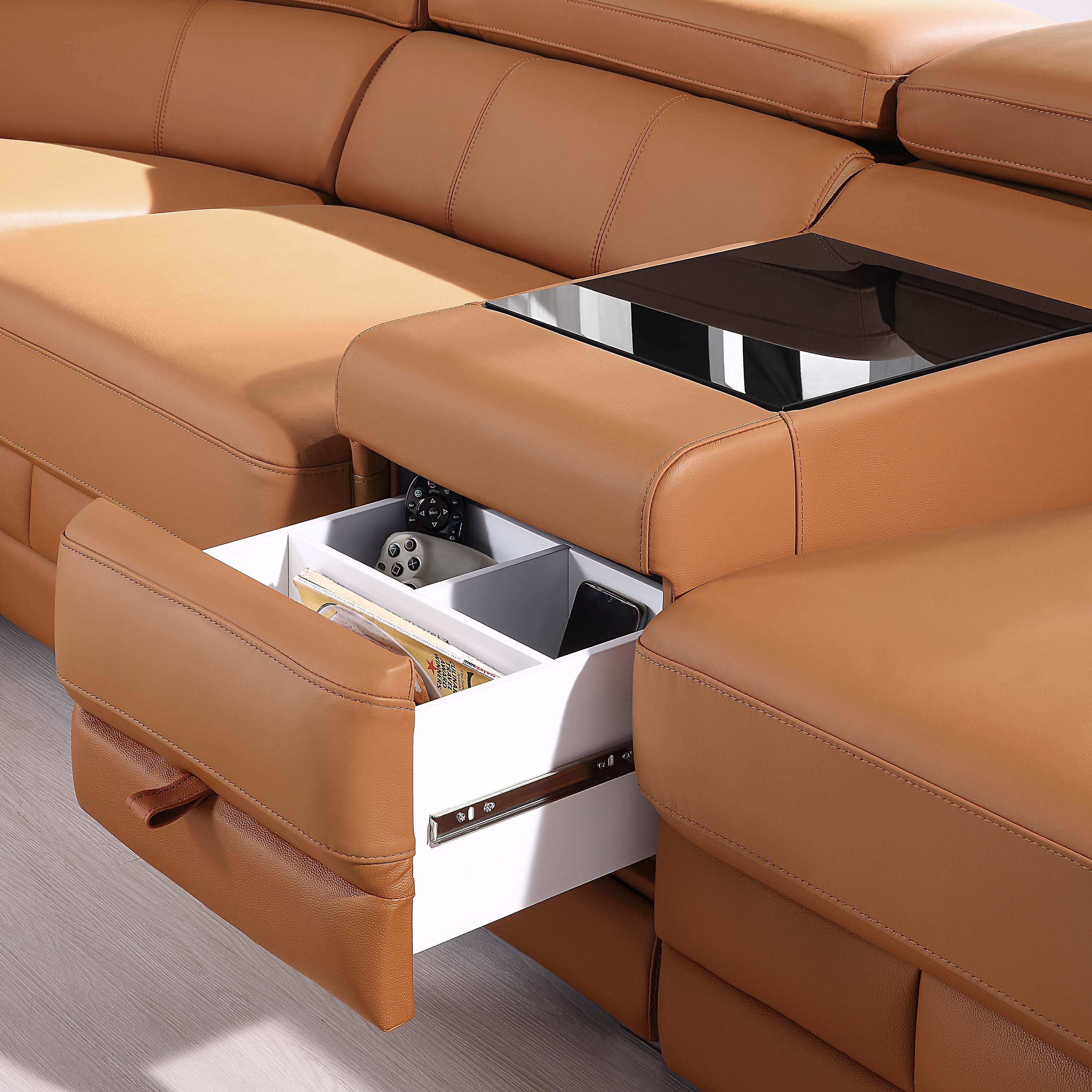 Charlton Genuine Leather Sectional Tan