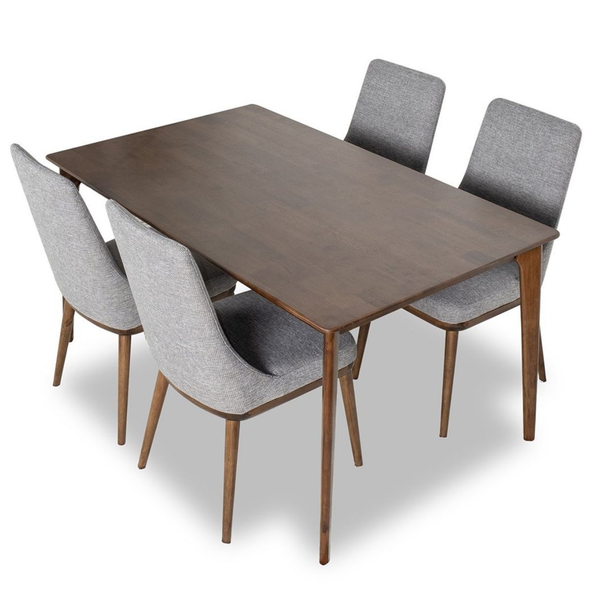 Selena Walnut Dining set with 4 Brighton Dining Chairs Gray