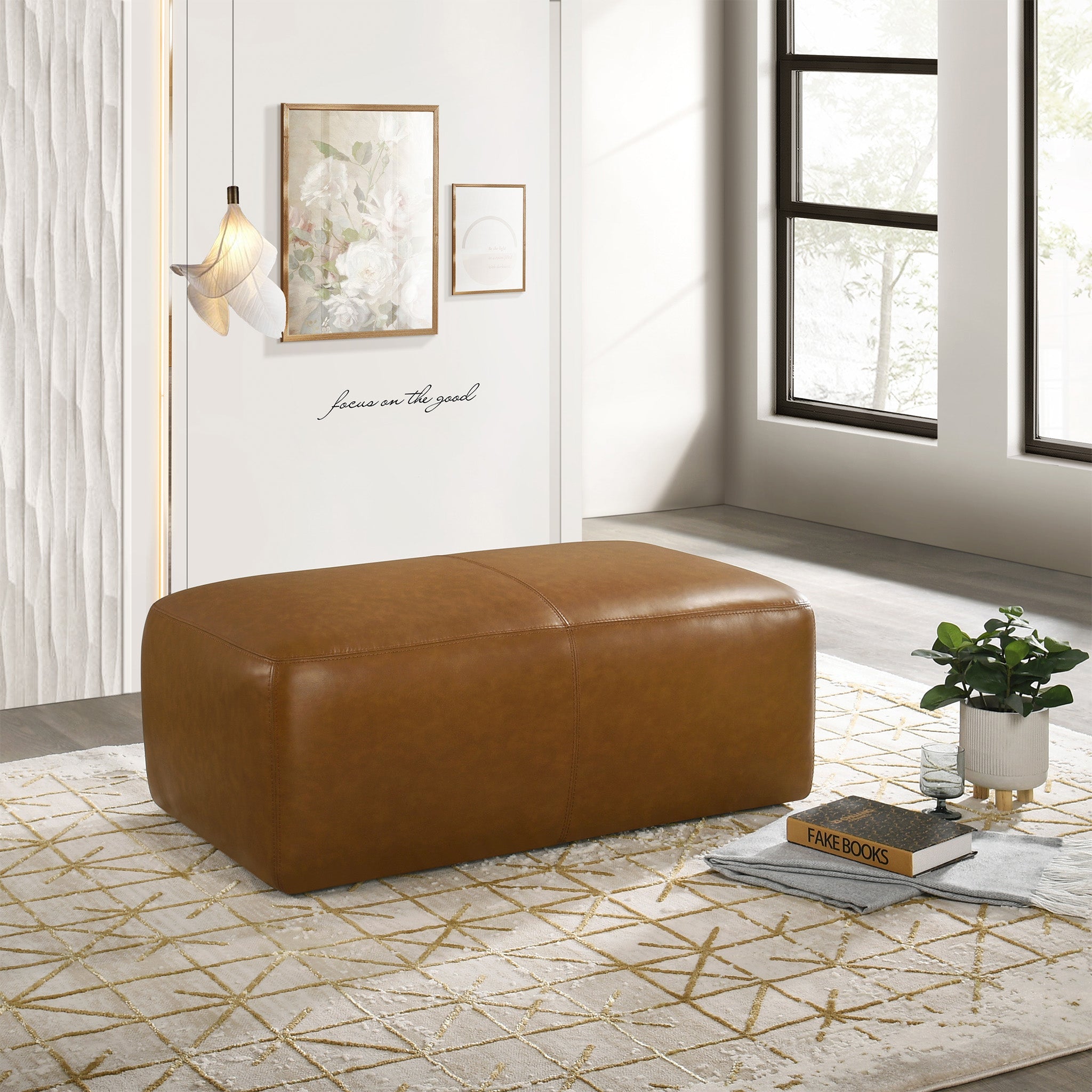 Inglewood Ottoman Tan Leather