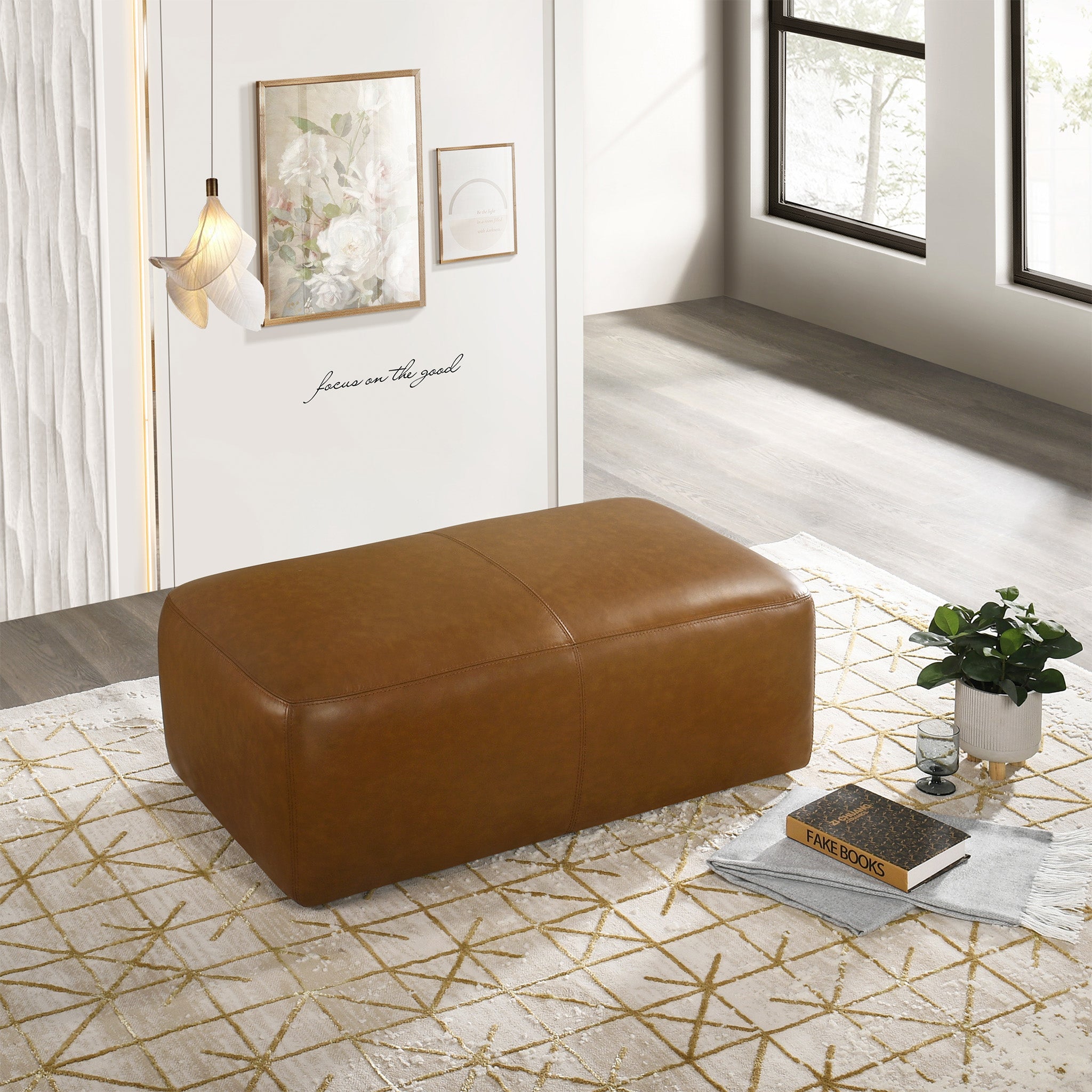 Inglewood Ottoman Tan Leather