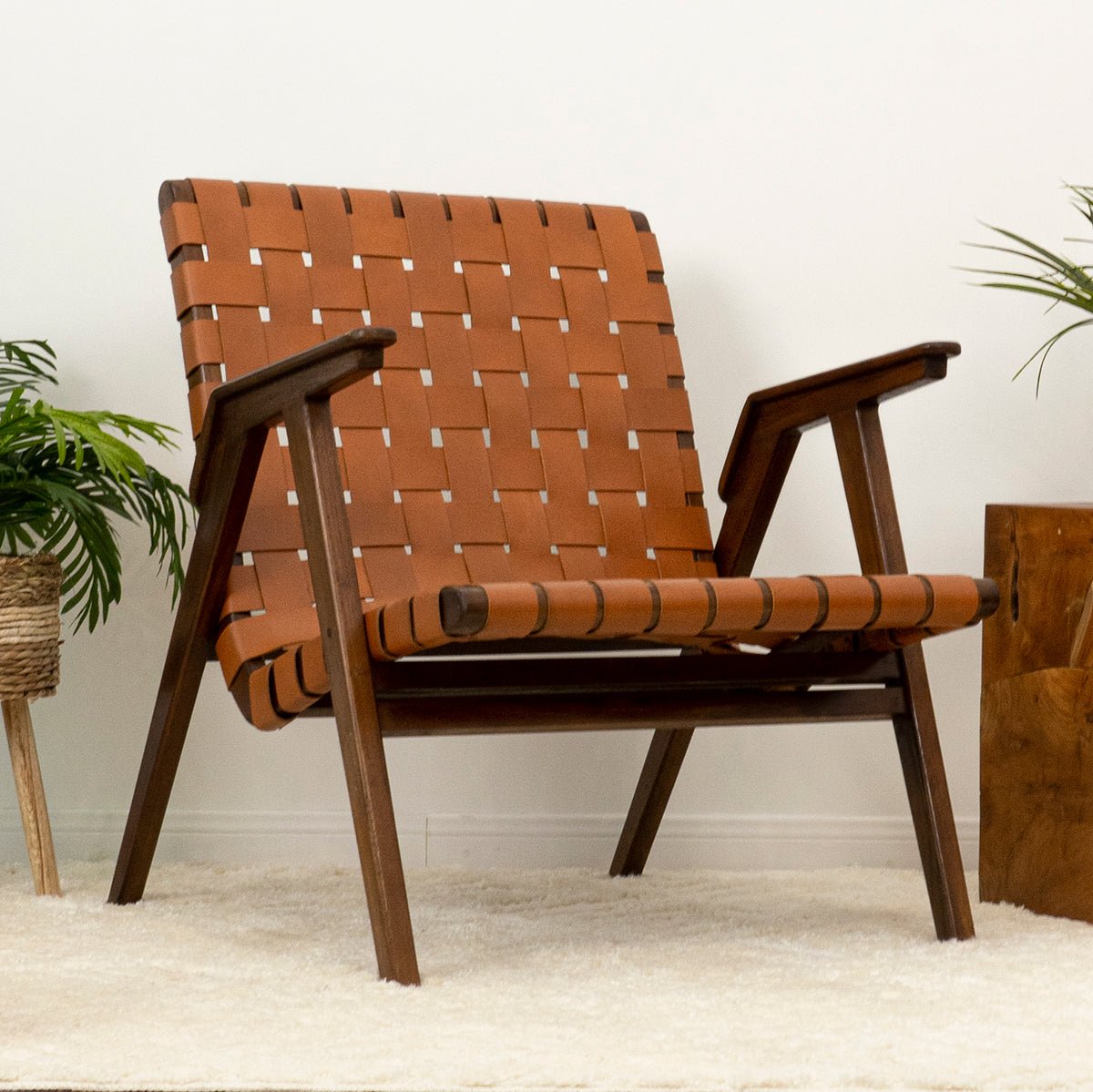 Dairi Genuine Leather Teak Armchair