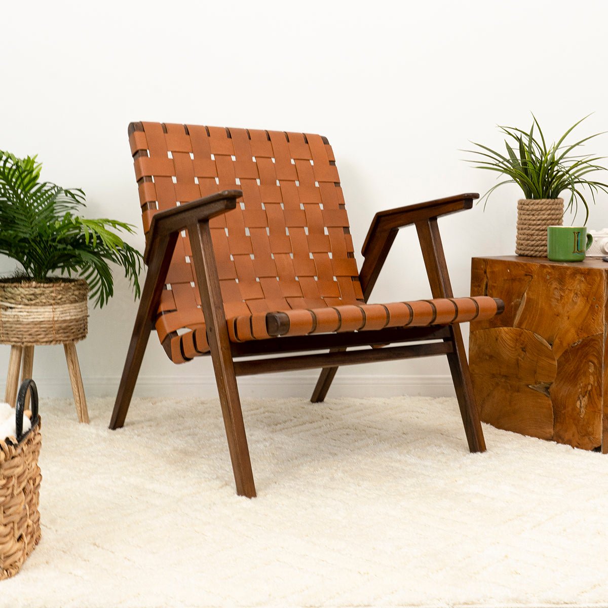 Dairi Genuine Leather Teak Armchair