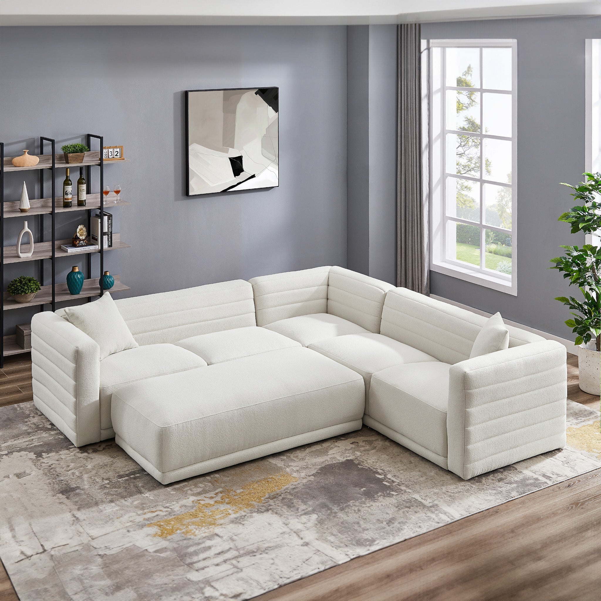 Soho Cream Boucle Corner Sofa with Ottoman