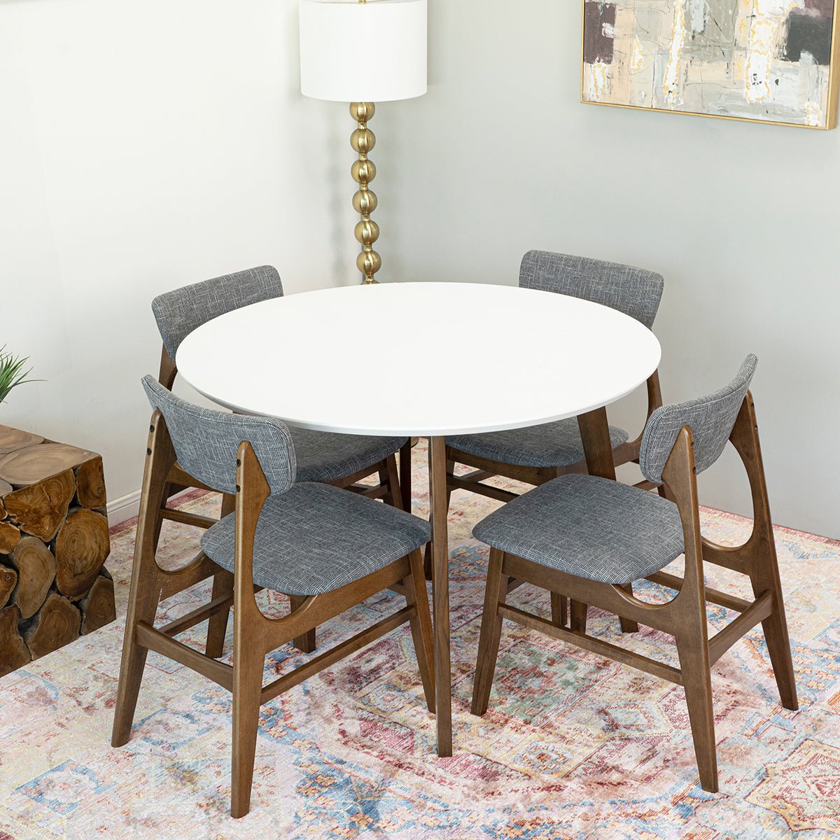 Dining Set, Aliana White Table with 4 Collins Gray Chairs