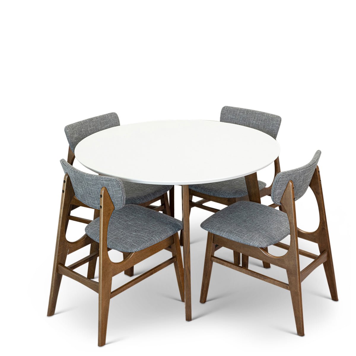 Dining Set, Aliana White Table with 4 Collins Gray Chairs