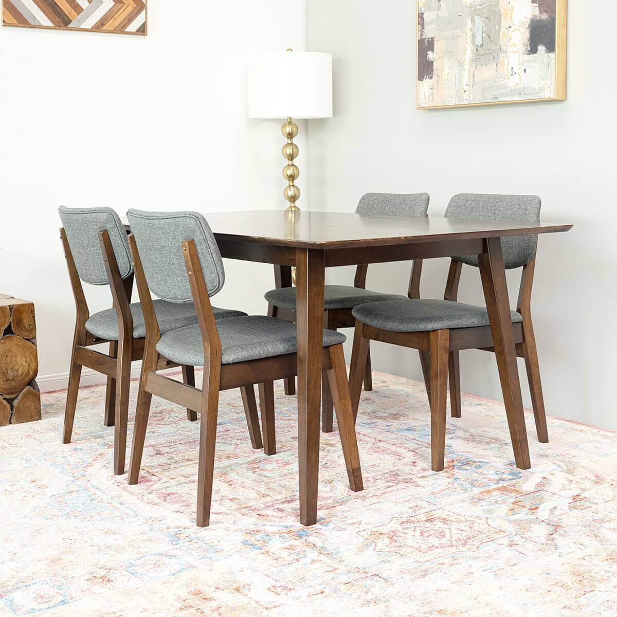 Alpine Large Dining set with 4 Abott Dining Chairs Walnut