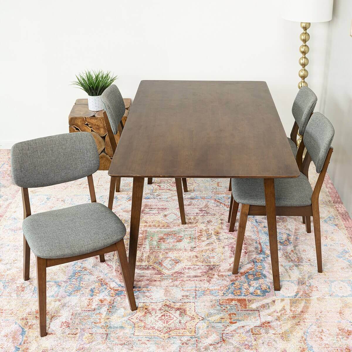 Alpine Large Dining set with 4 Abott Dining Chairs Walnut