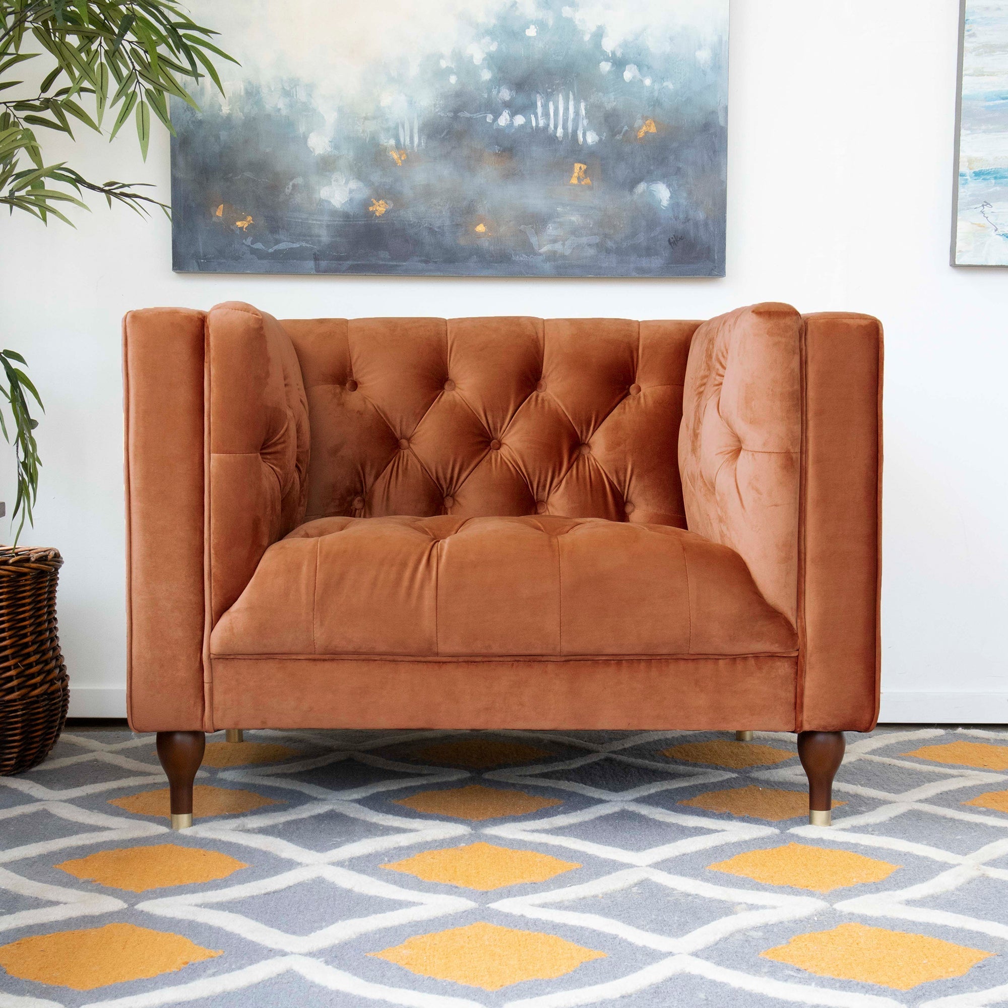 Houston Burnt Orange Velvet Armchair