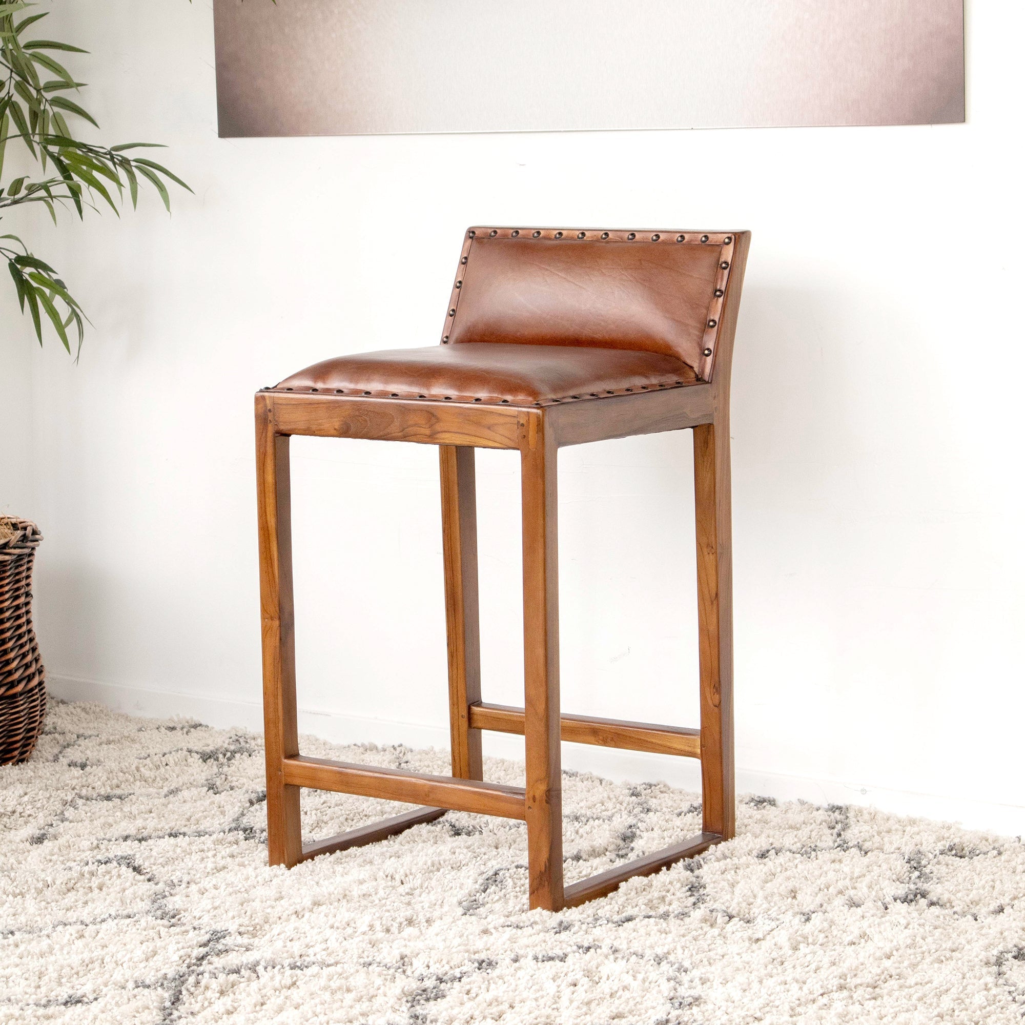 Ataya Genuine Leather Counter Stool Tan