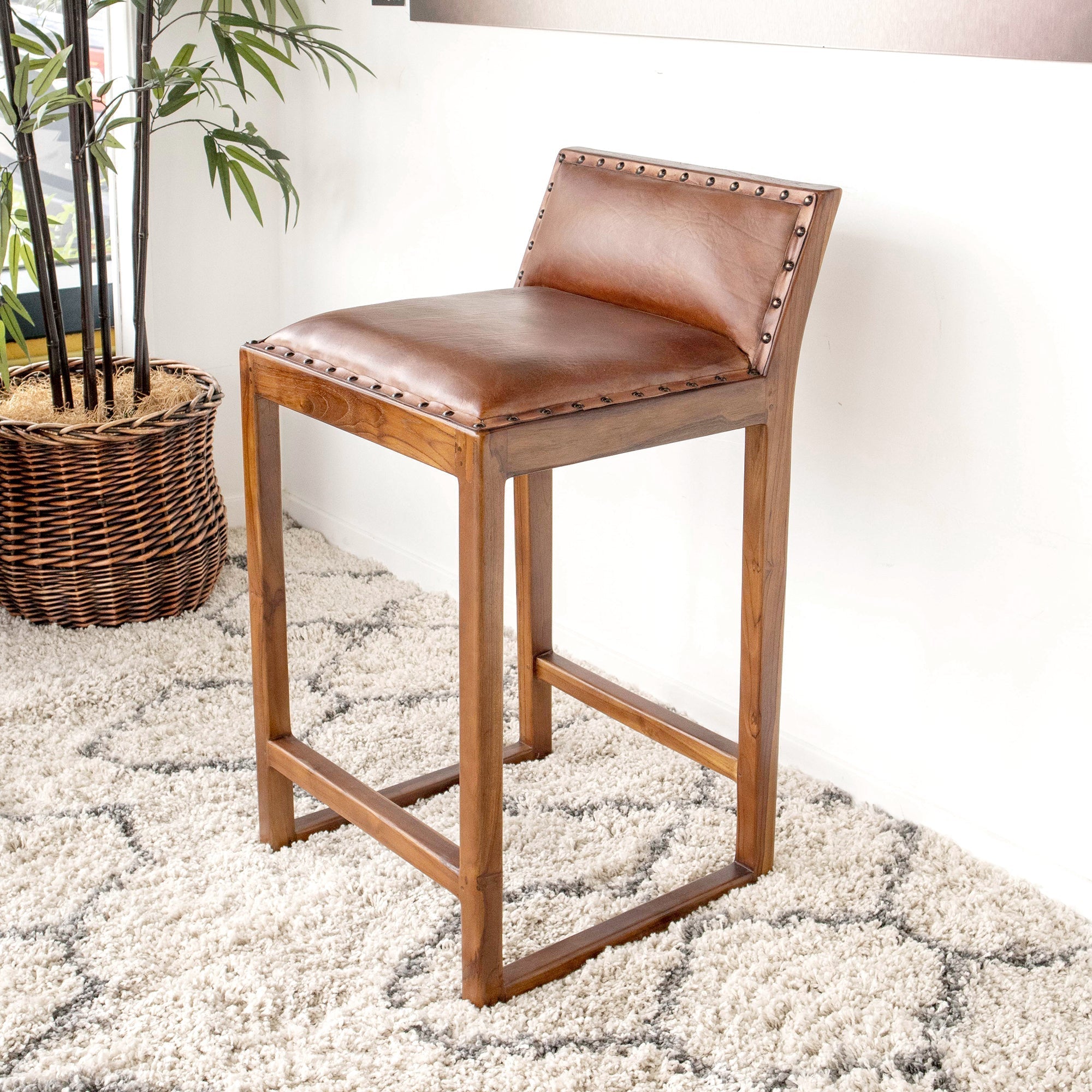 Ataya Genuine Leather Counter Stool Tan