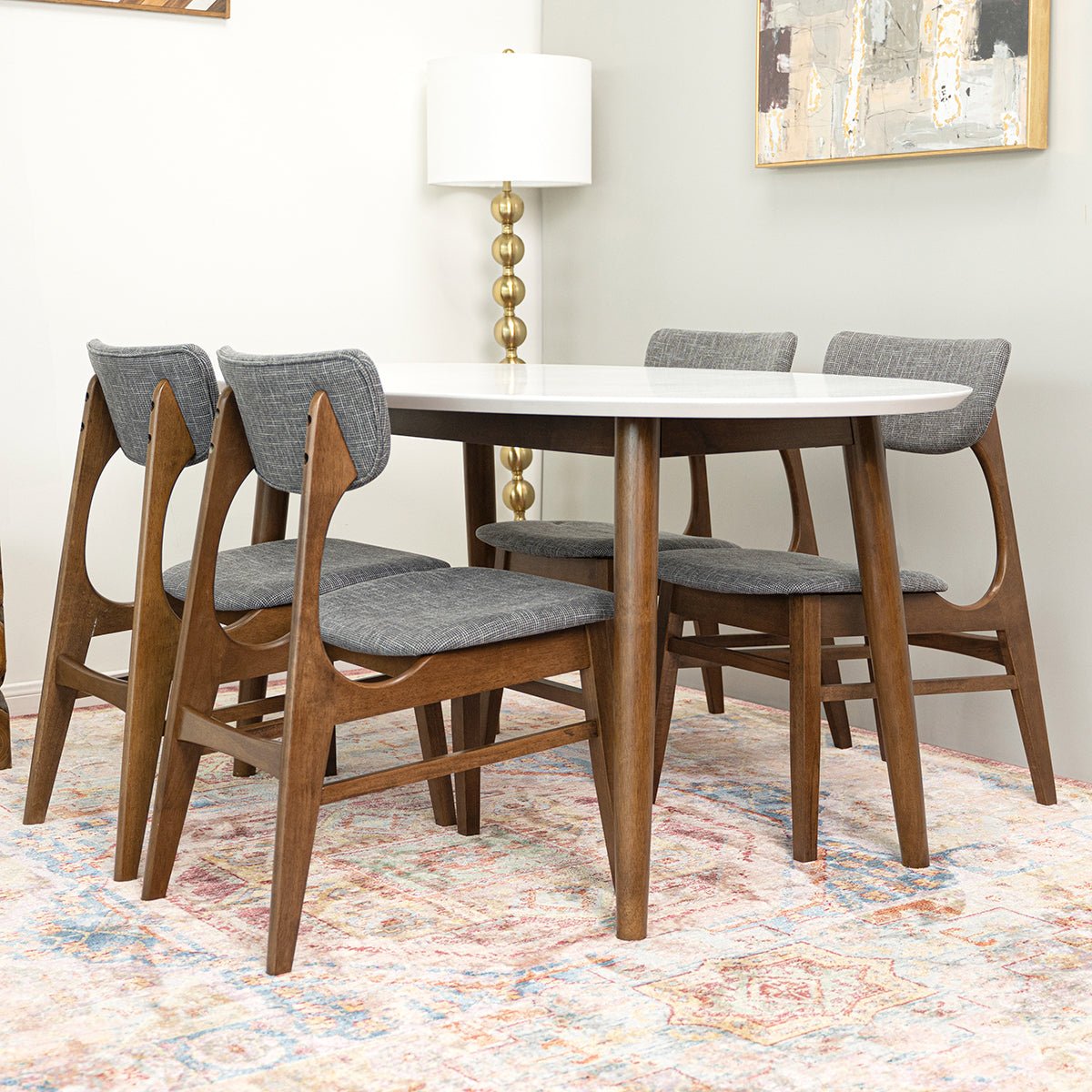 Rixos Walnut Oval Dining Set with 4 Collins Dining Chairs