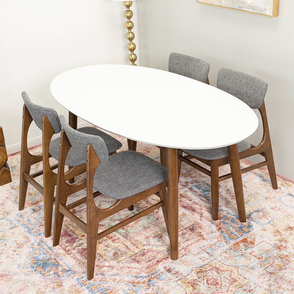 Rixos Walnut Oval Dining Set with 4 Collins Dining Chairs