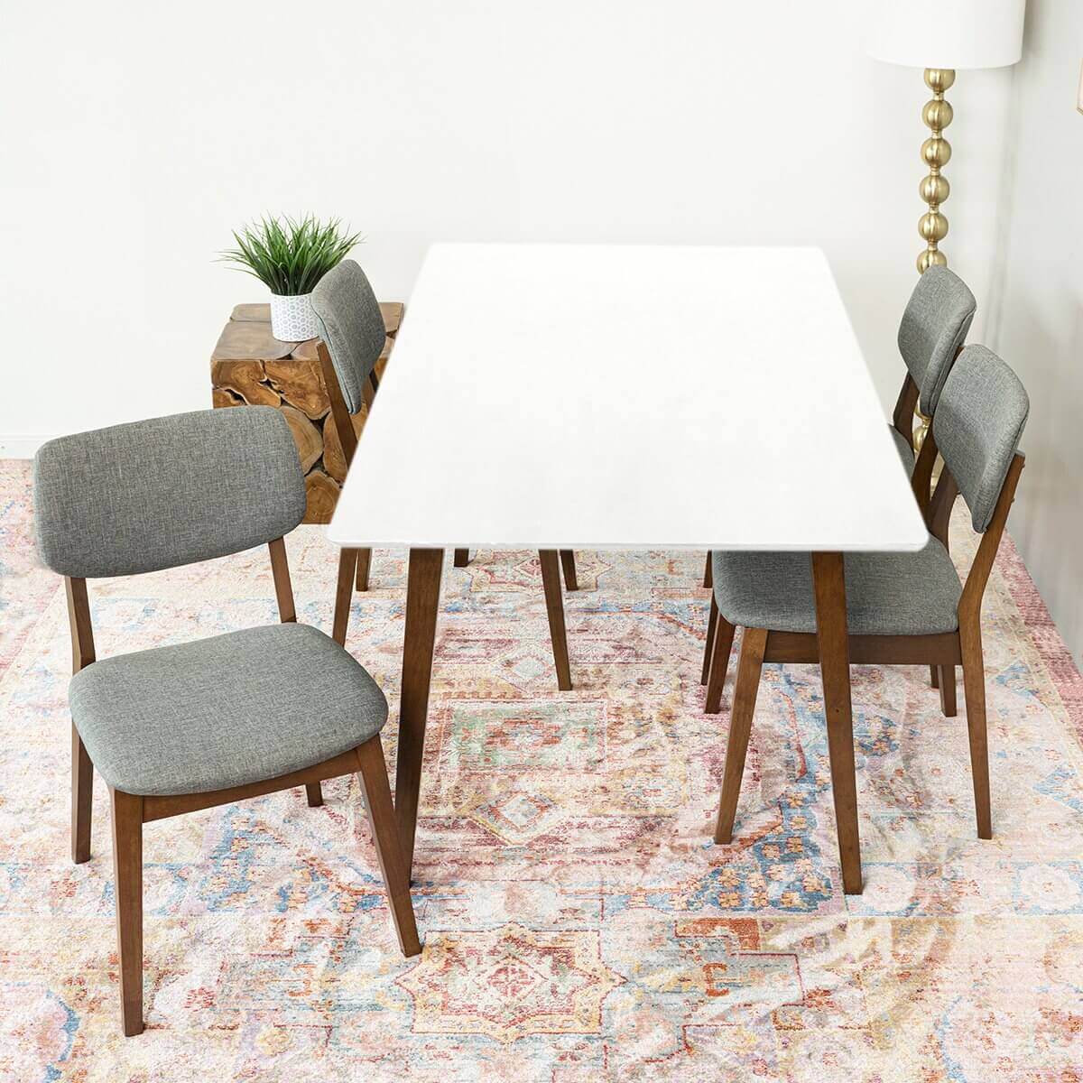 Alpine Large Dining set with 4 Abott Dining Chairs White