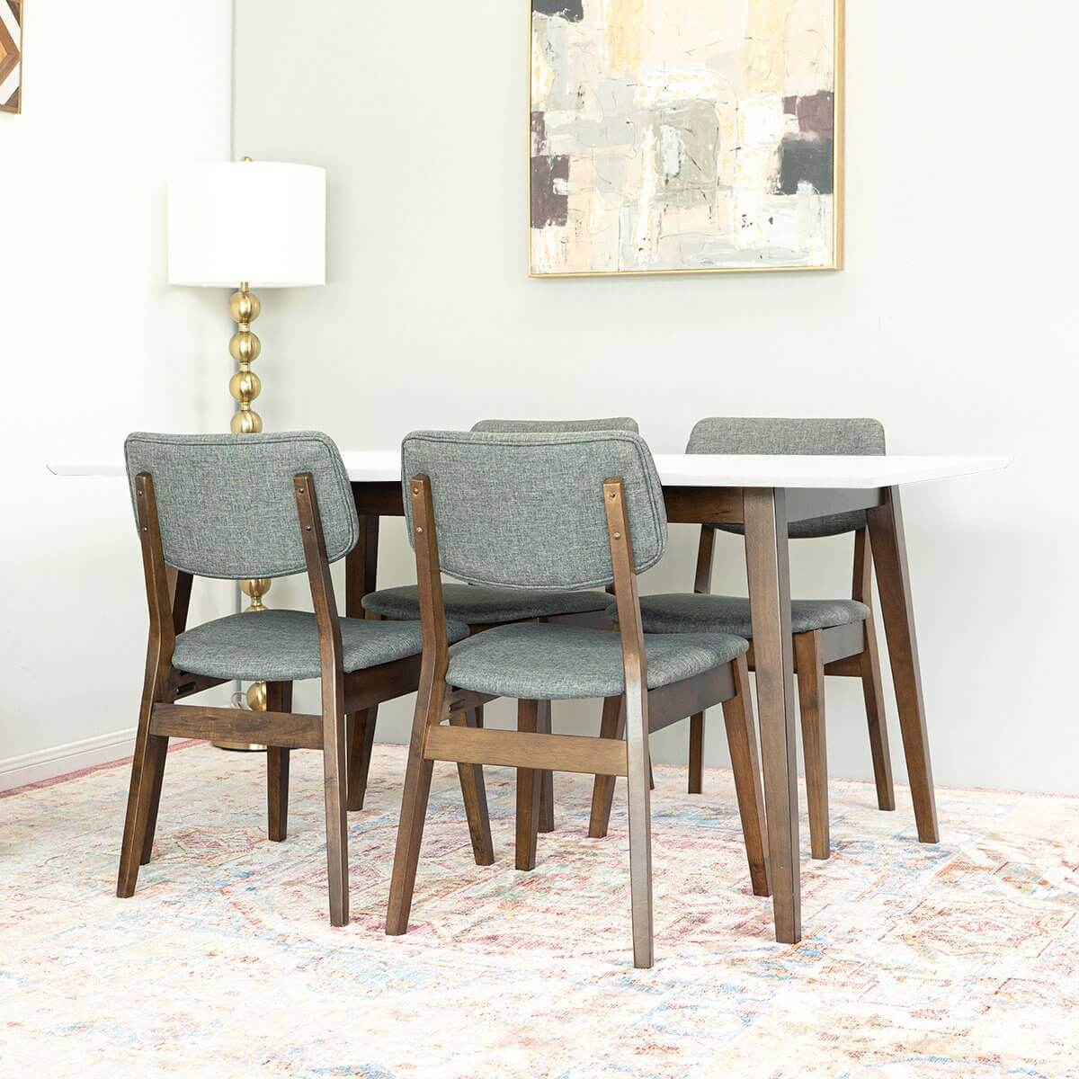 Alpine Large Dining set with 4 Abott Dining Chairs White