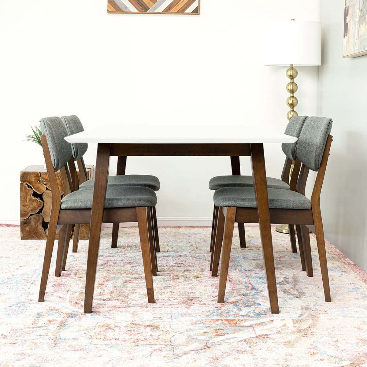 Alpine Large Dining set with 4 Abott Dining Chairs White