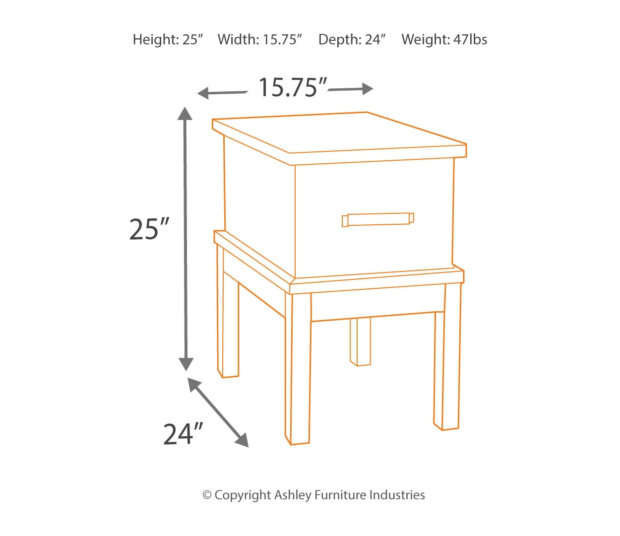 Stanah Chairside End Table with USB Ports & Outlets