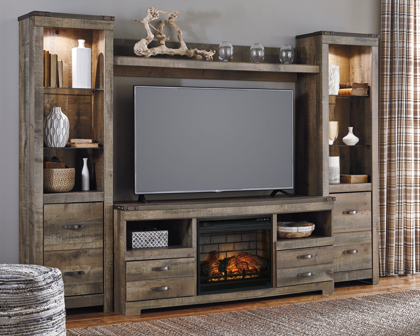 Trinell 4-Piece Entertainment Center with Electric Fireplace