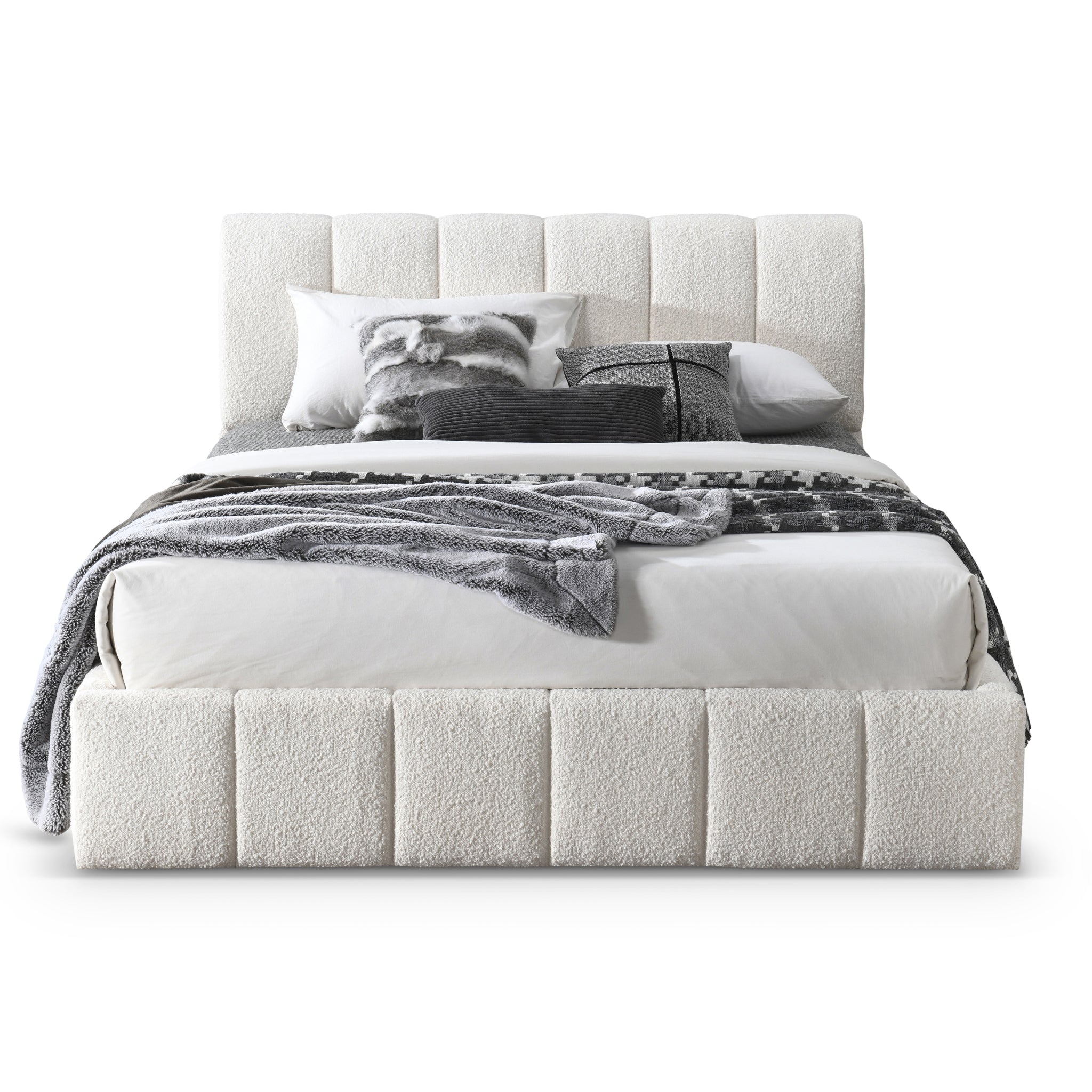 Pearce White Boucle Queen Bed