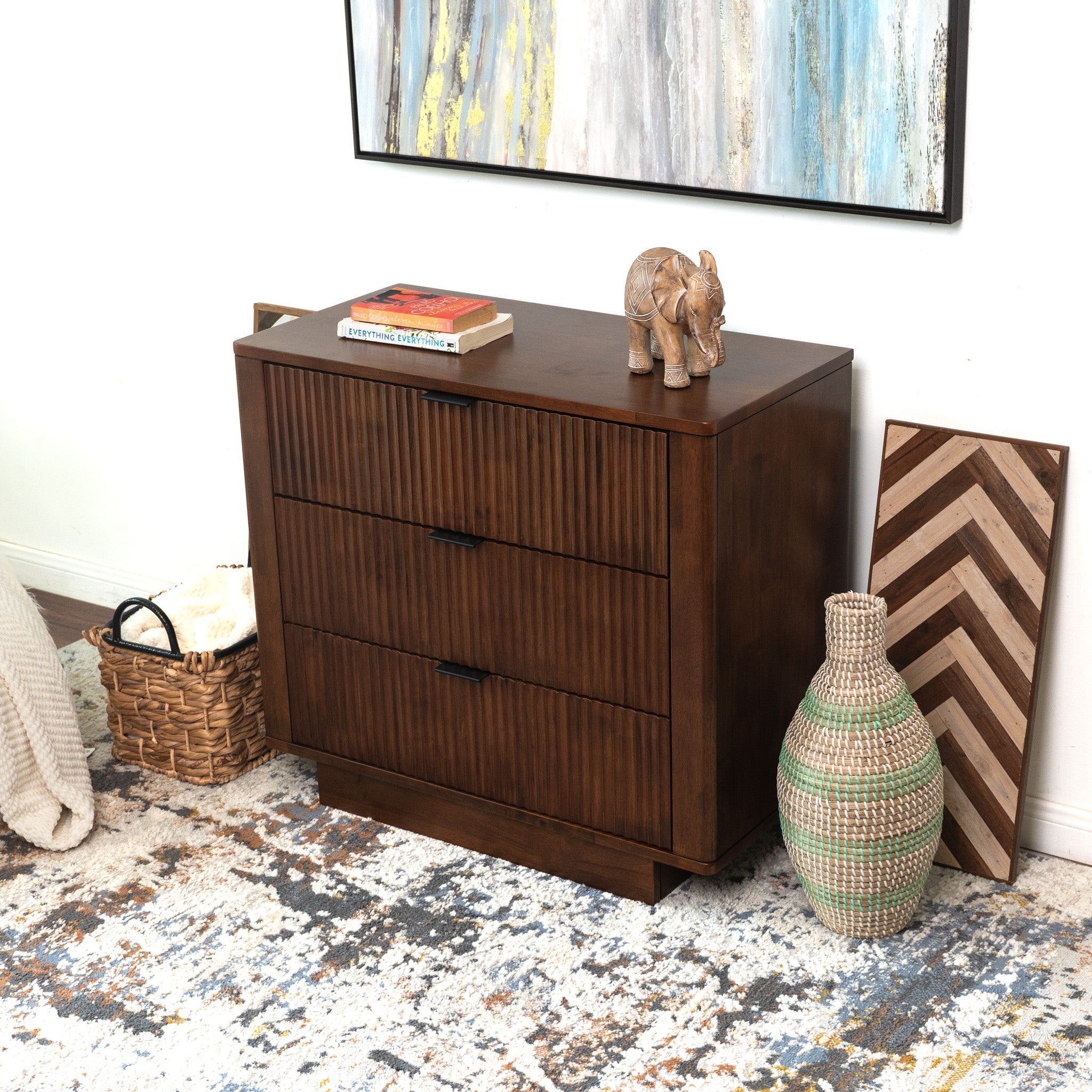 Webster 3 Drawers Walnut Nightstand