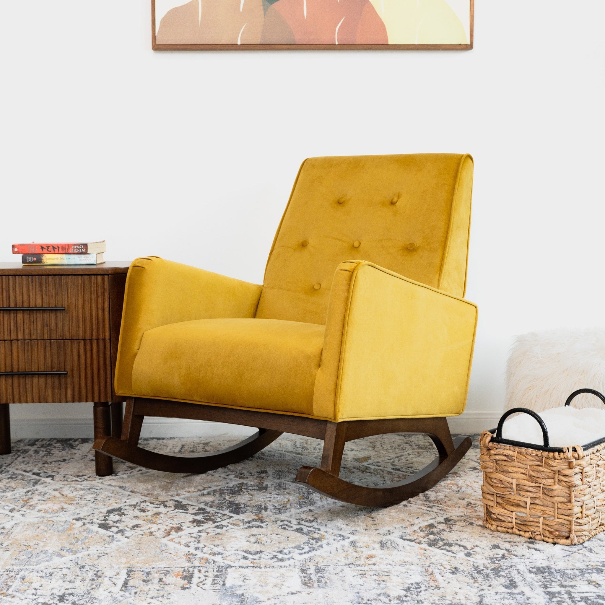 Windsor Mustard Yellow Velvet Rocking Chair