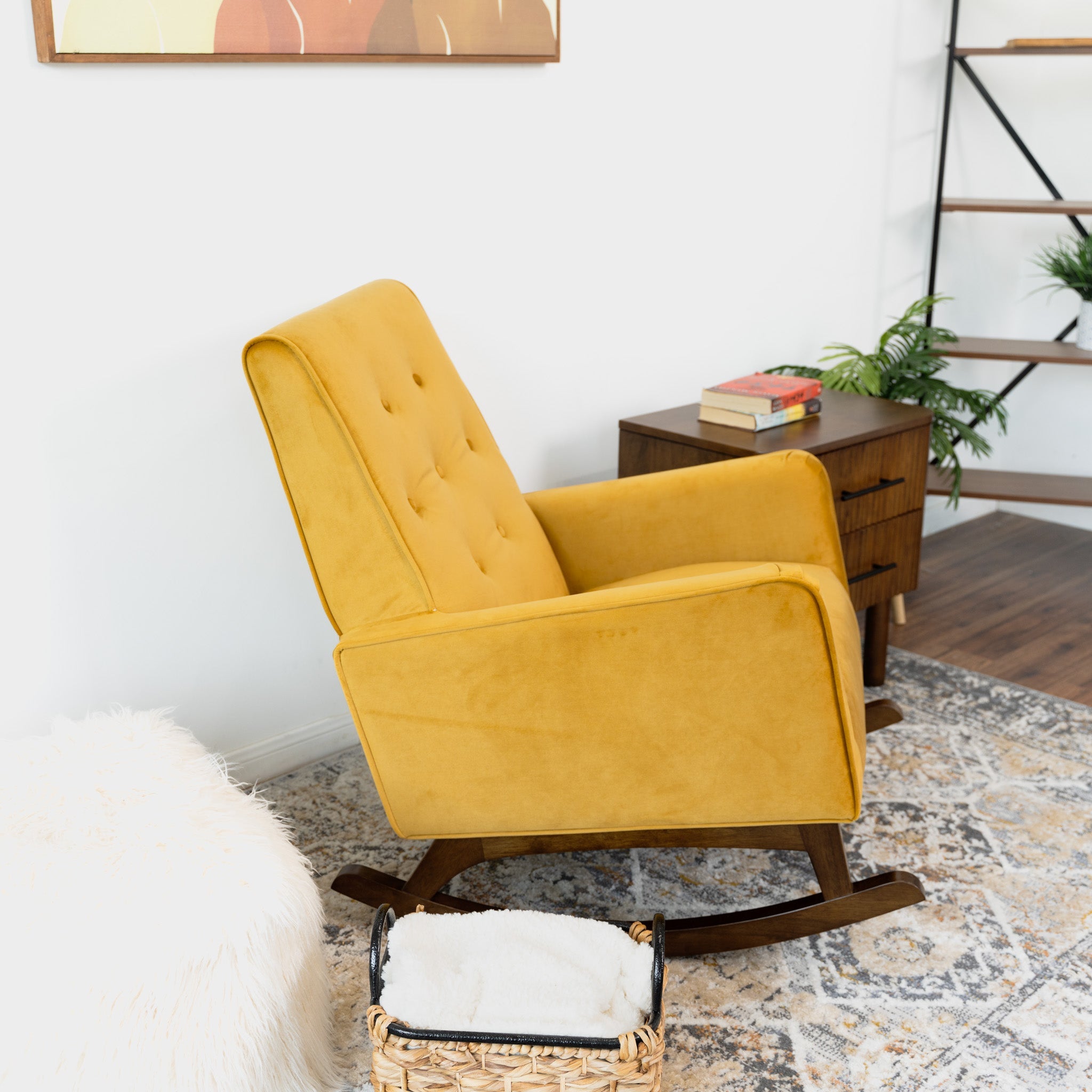 Windsor Mustard Yellow Velvet Rocking Chair