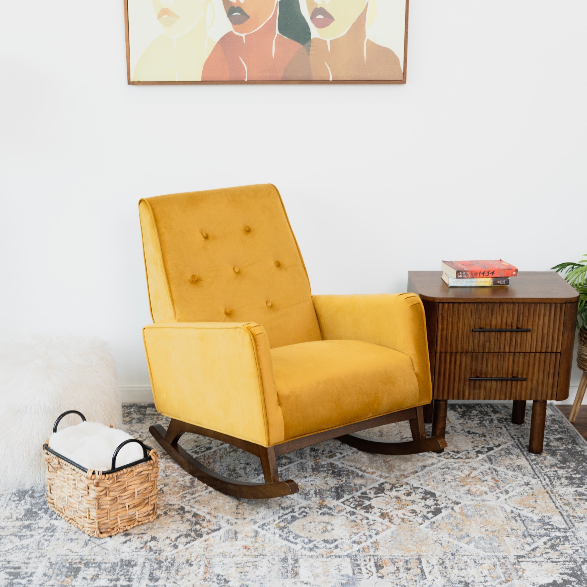 Windsor Mustard Yellow Velvet Rocking Chair