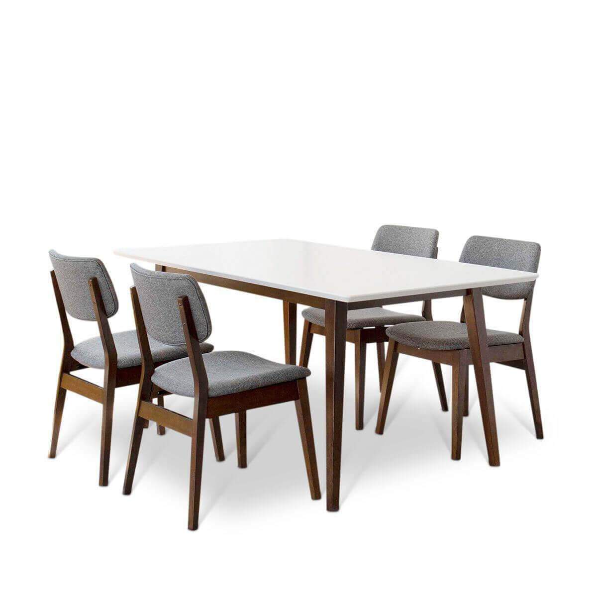 Alpine Large Dining set with 4 Abott Dining Chairs White