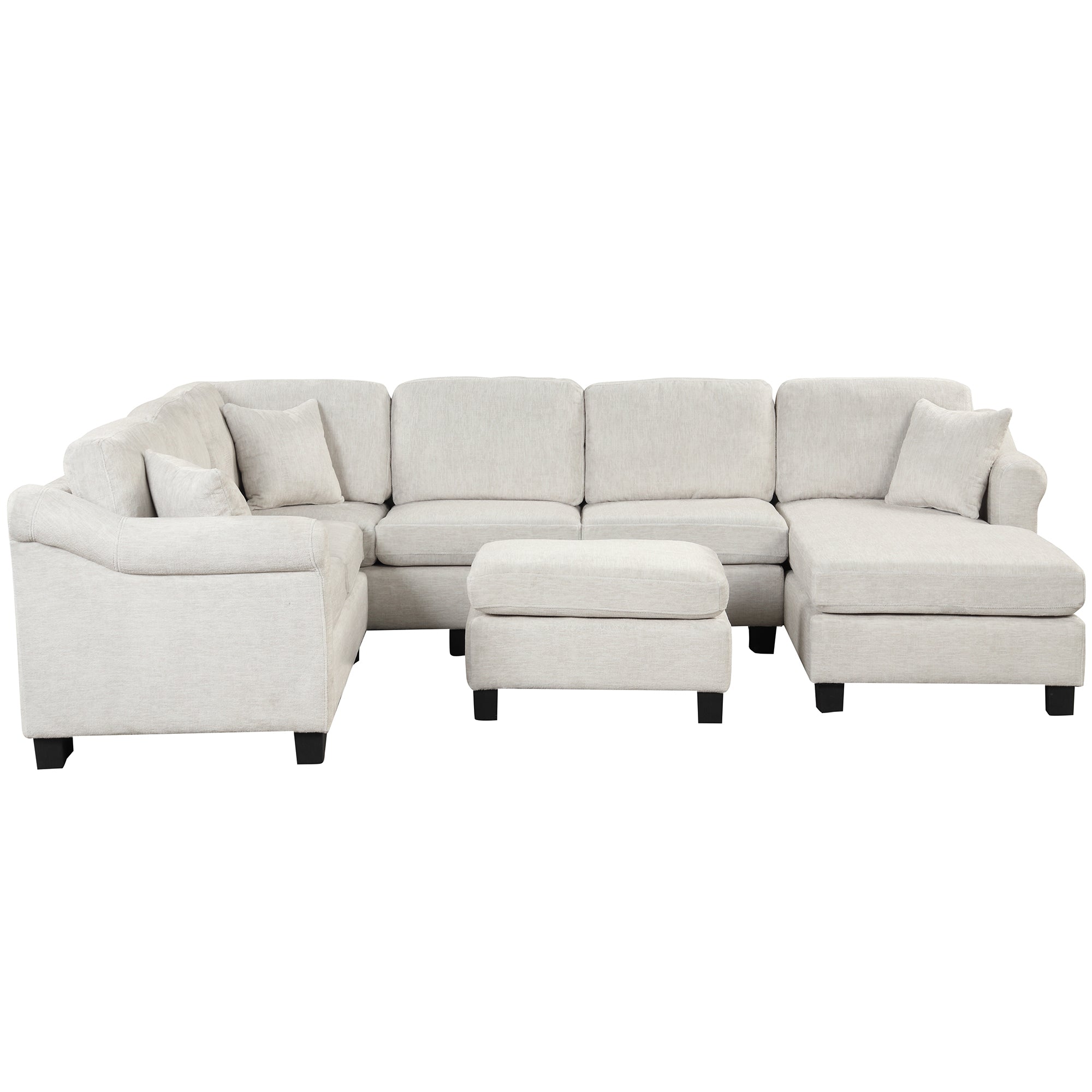 122.1" *91.3" 4pcs Sectional Sofa with Ottoman with Right Side Chaise velvet fabric White