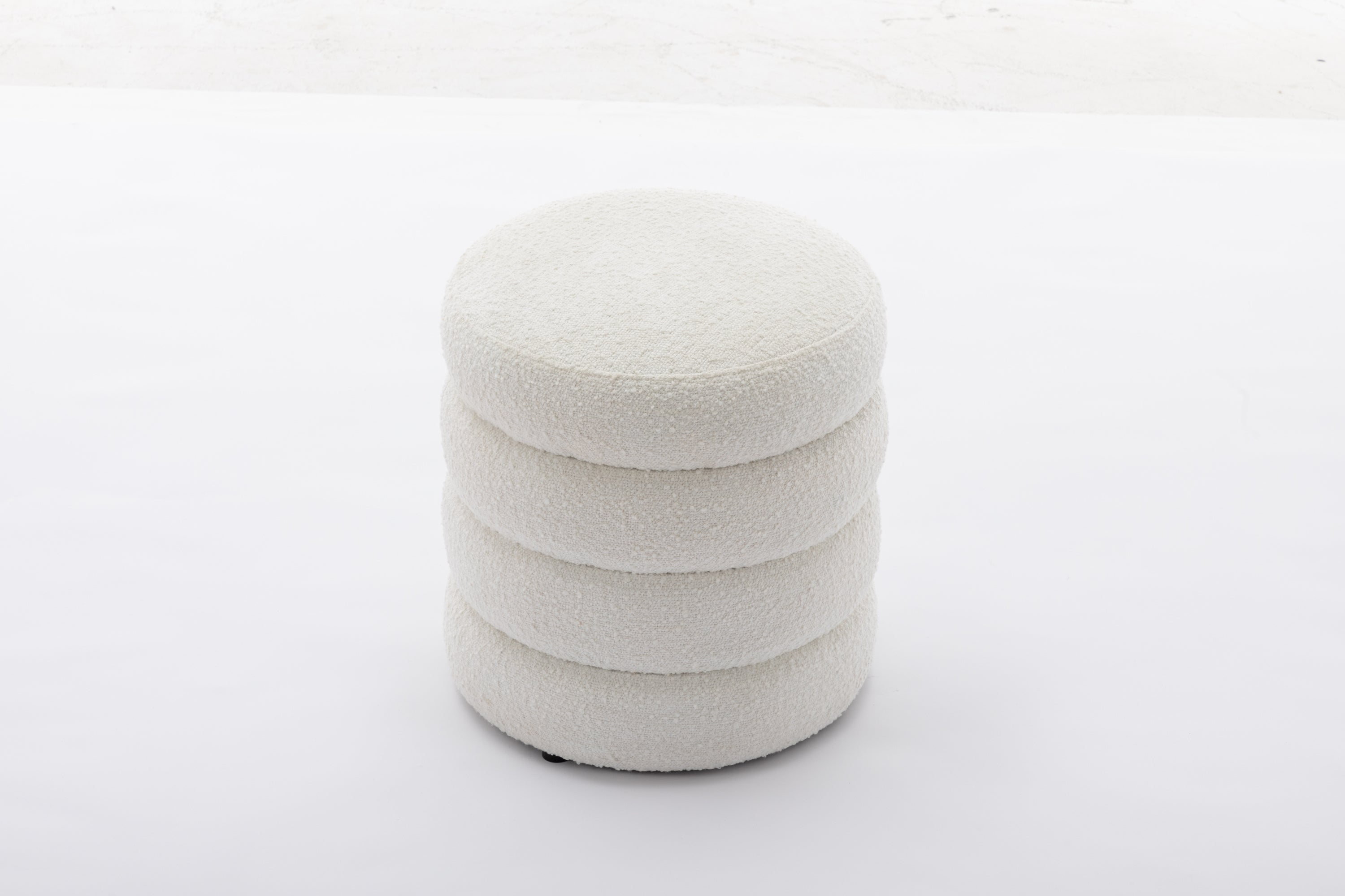 006-Soft Boucle Round Ottoman Footrest Stool,White