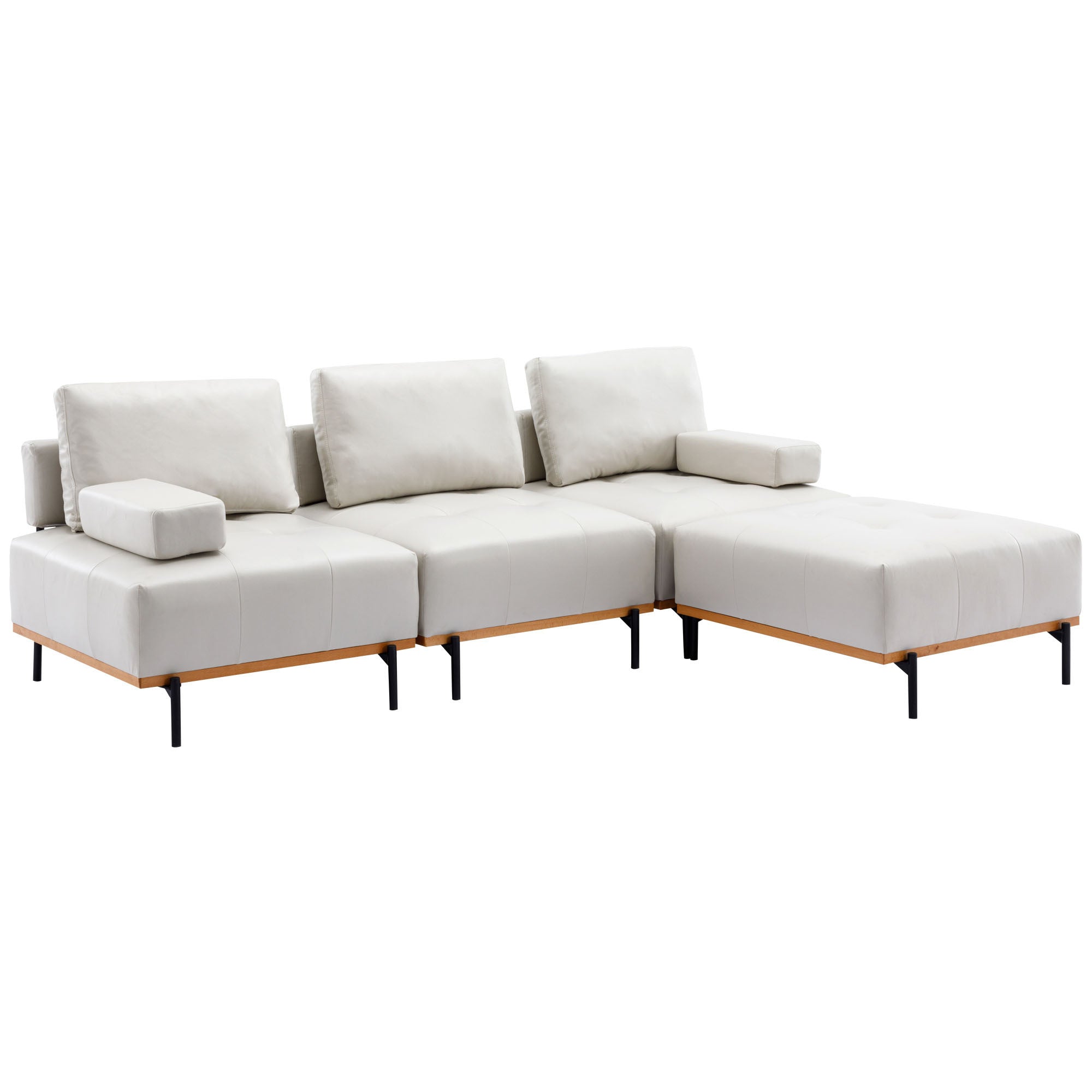 100.7'' L-Shape Sectional Sofa 3-Seater Couches with a Removable Ottoman, Comfortable Fabric for Living Room, Apartment, Beige