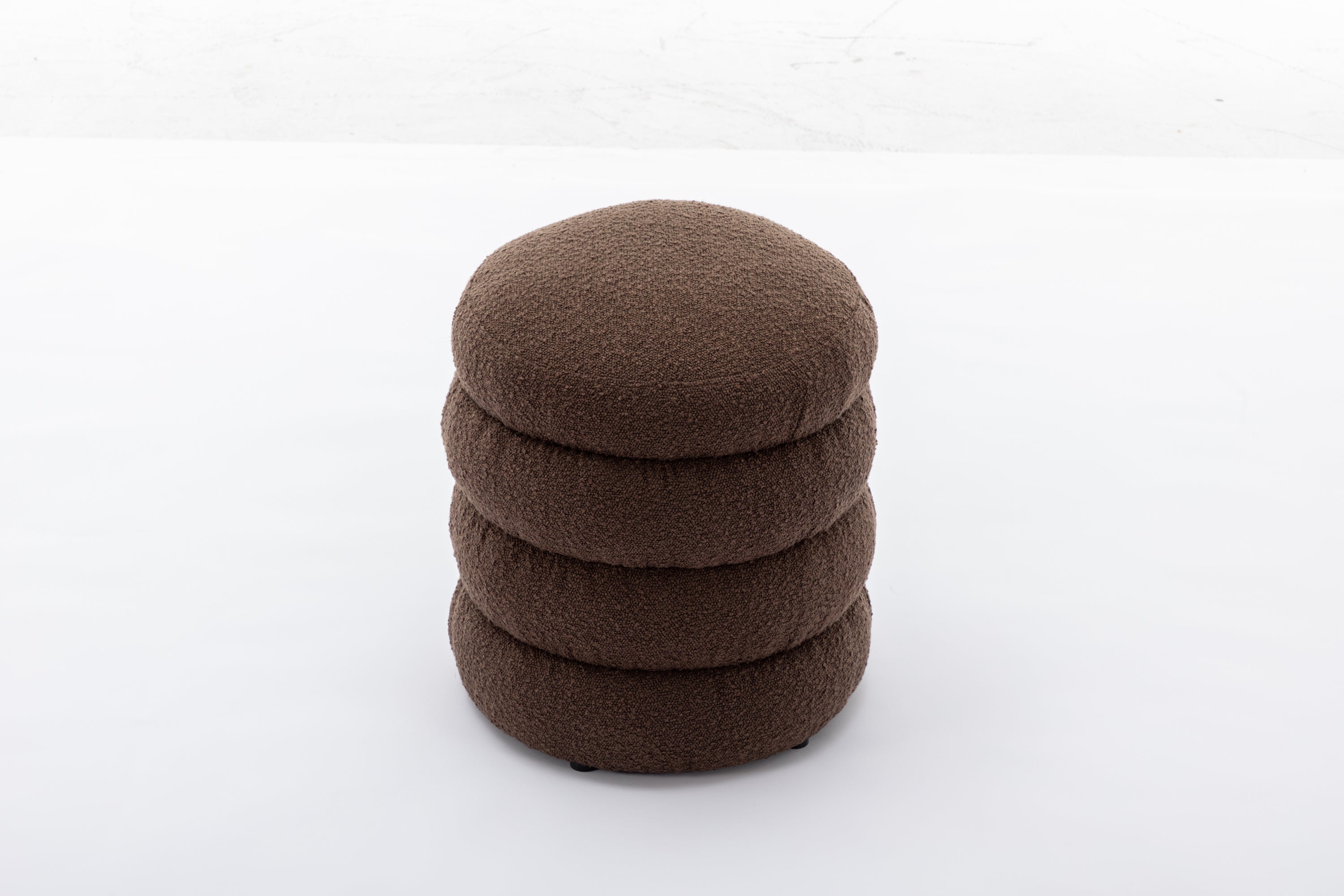 006-Soft Boucle Round Ottoman Footrest Stool,Brown