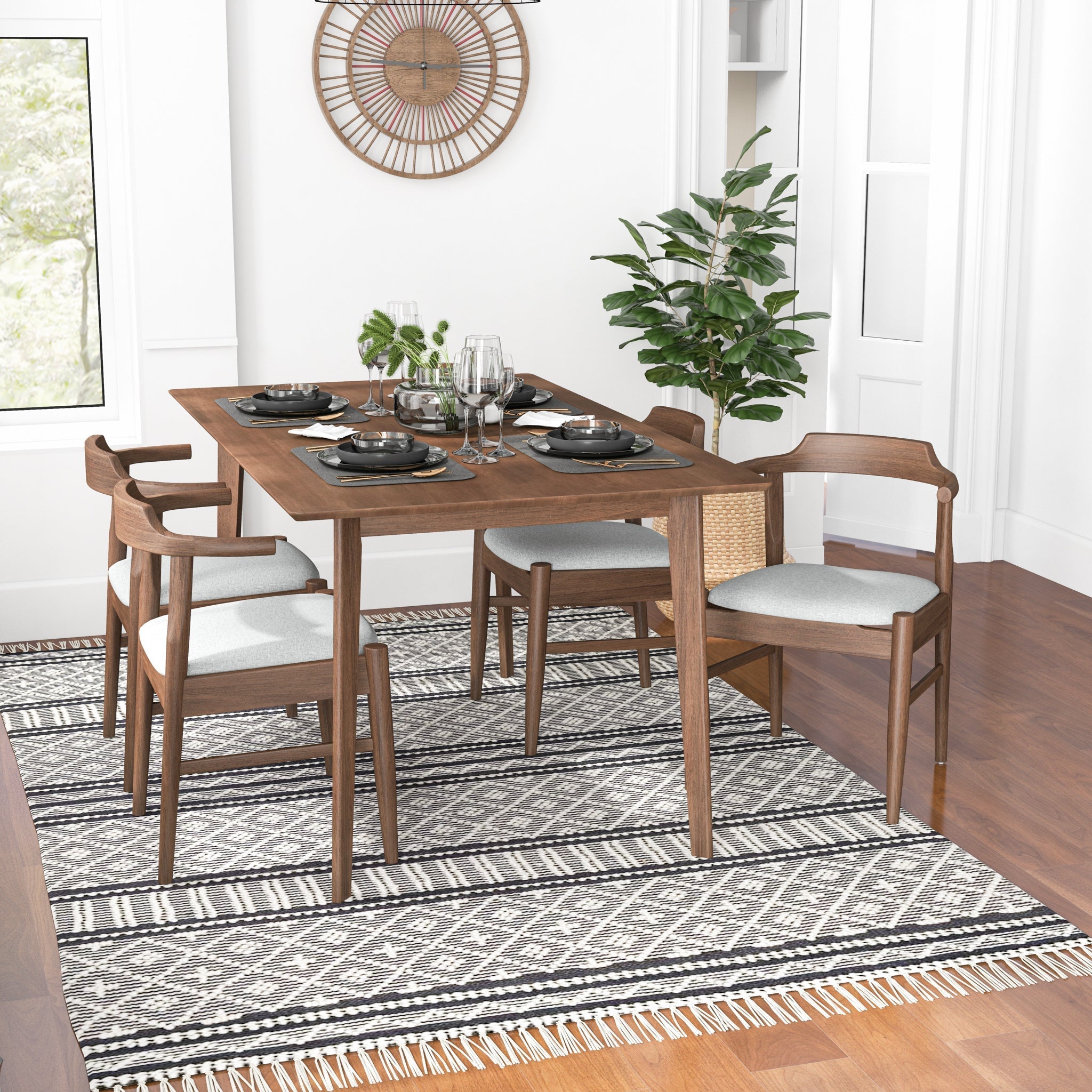 Dining Set, Abbott Large Table Walnut with 4 Zola Gray Chairs