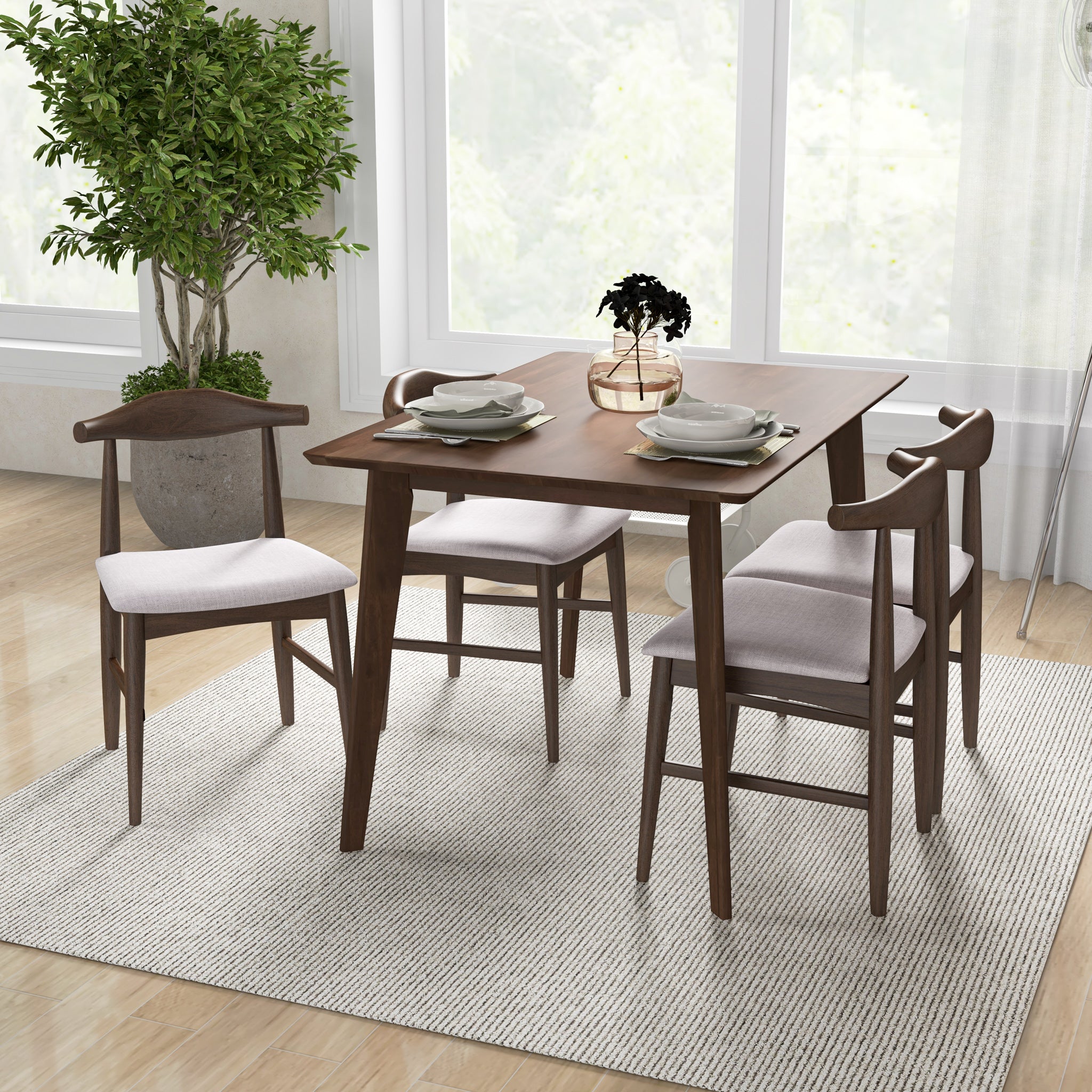 Abbott Dining set with 4 Winston Beige Fabric Chairs Small