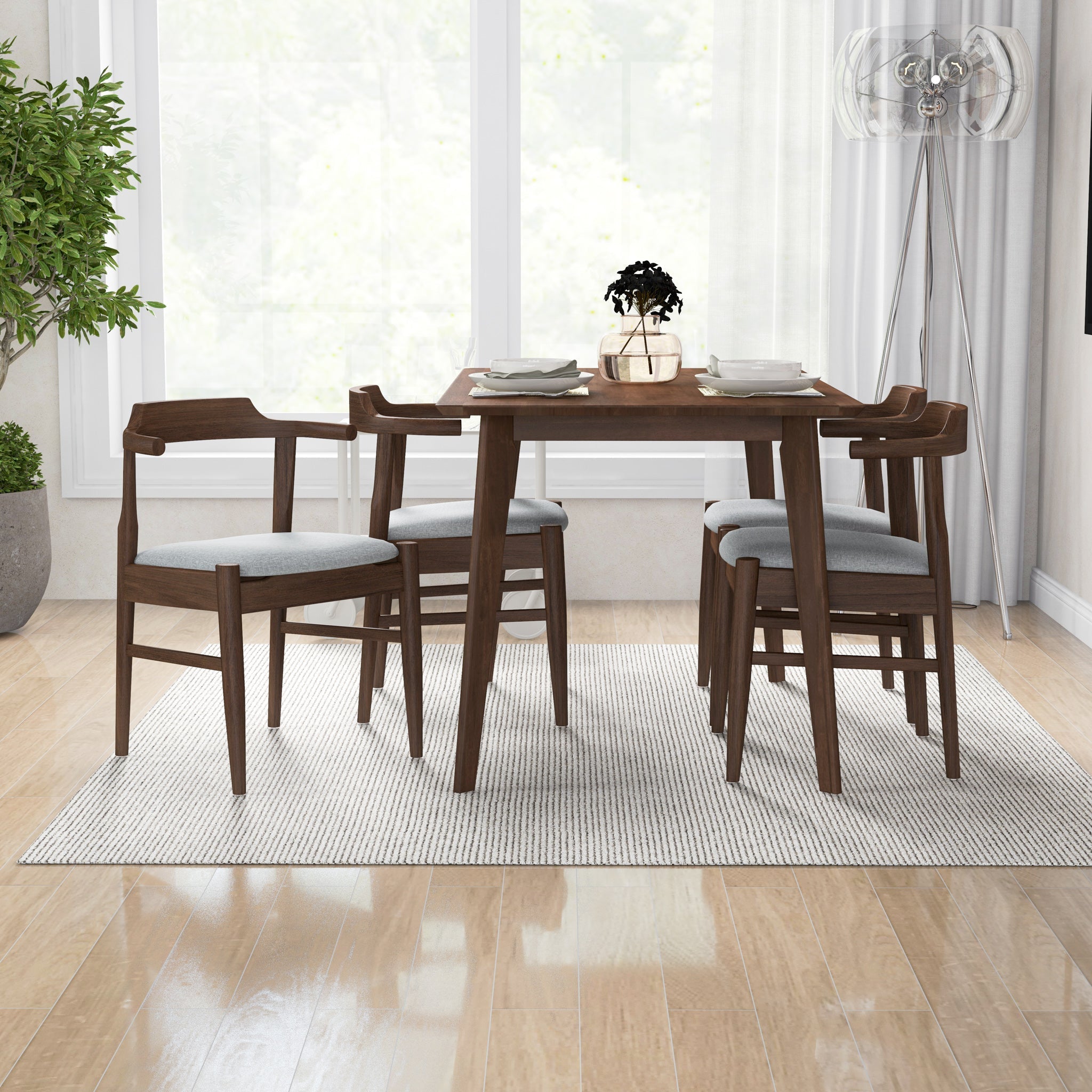 Dining Set, Abbott Small Walnut Table with 4 Zola Gray Chairs