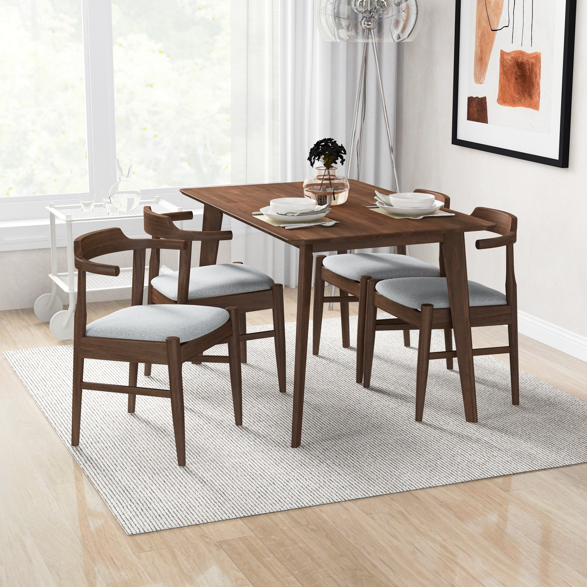 Dining Set, Abbott Small Walnut Table with 4 Zola Gray Chairs